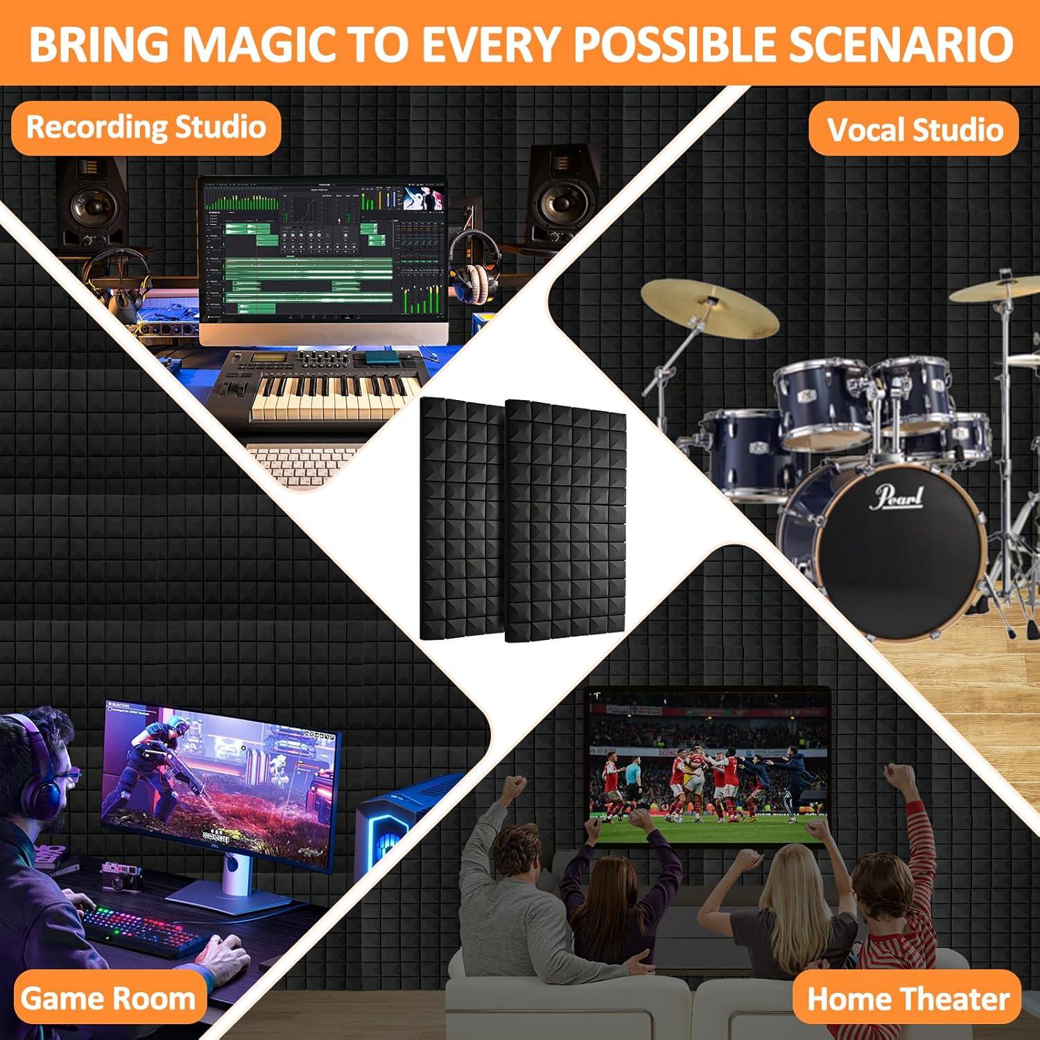 Paneles Acústicos de Espuma Aislantes 122x61x5 cm - Paquete de 2 Negro