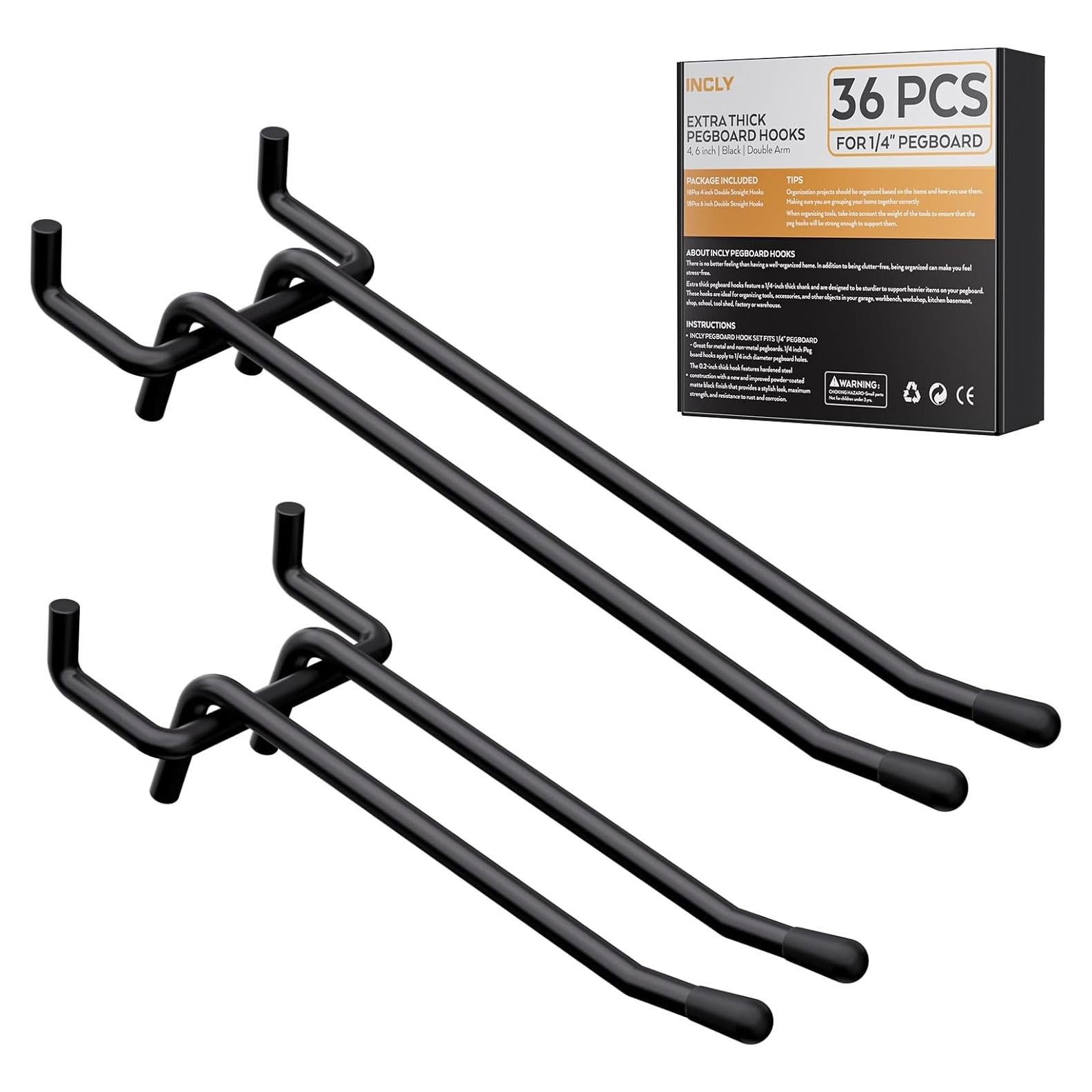 Ganchos de Tablero de Clavos INCLY 36 Piezas 10.16/15.24 cm