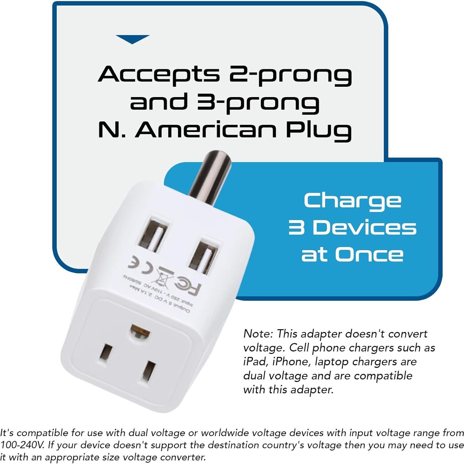 Adaptador de Viaje Ceptics Tipo M Sudáfrica con Doble USB