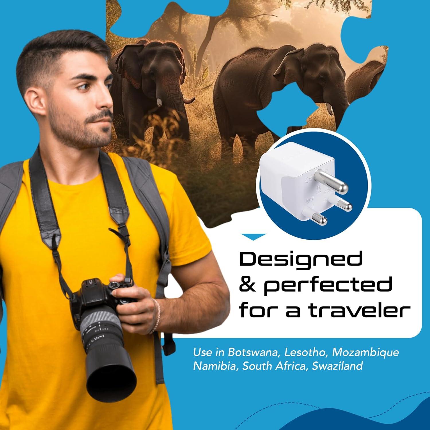 Adaptador de Viaje Ceptics Tipo M Sudáfrica con Doble USB