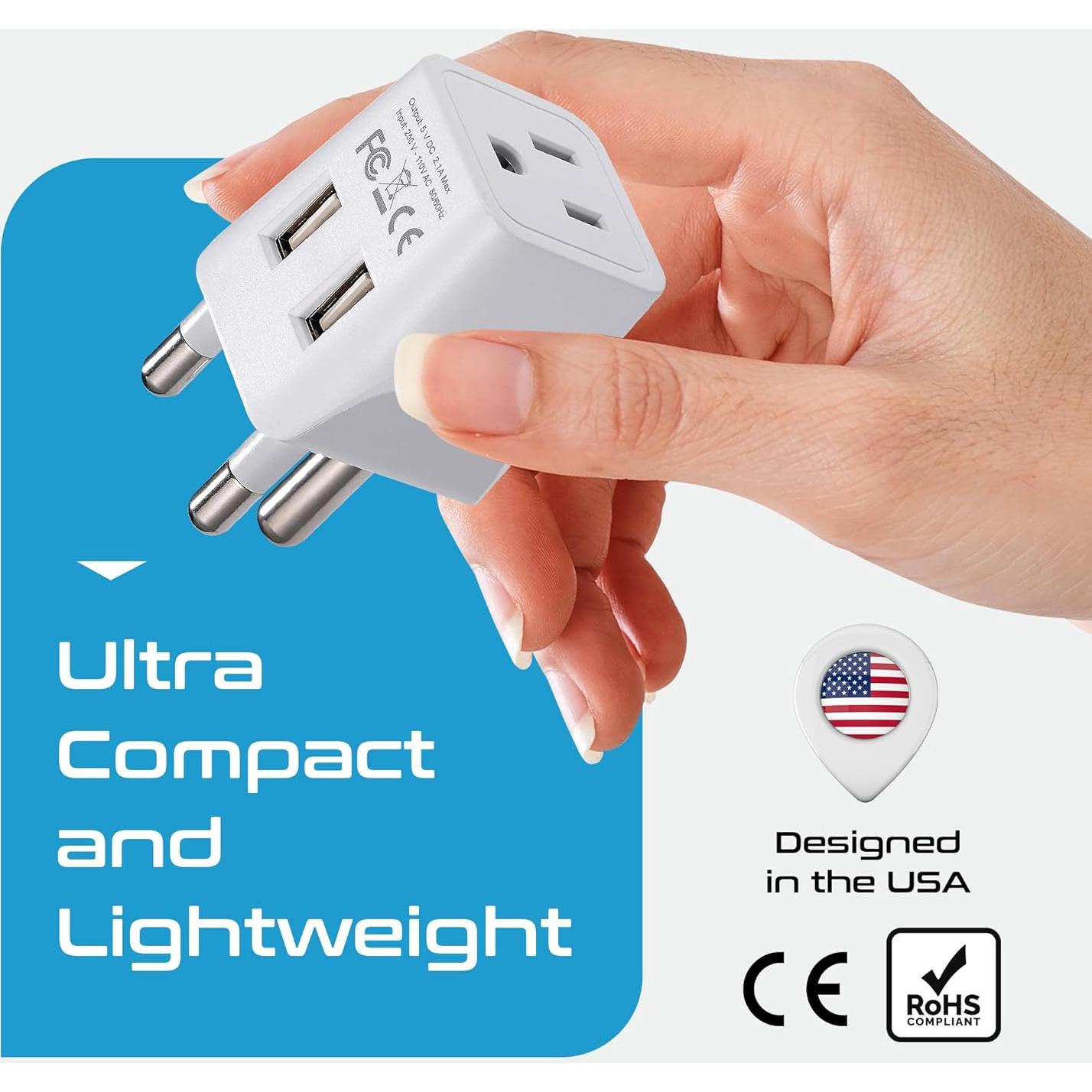 Adaptador de Viaje Ceptics Tipo M Sudáfrica con Doble USB