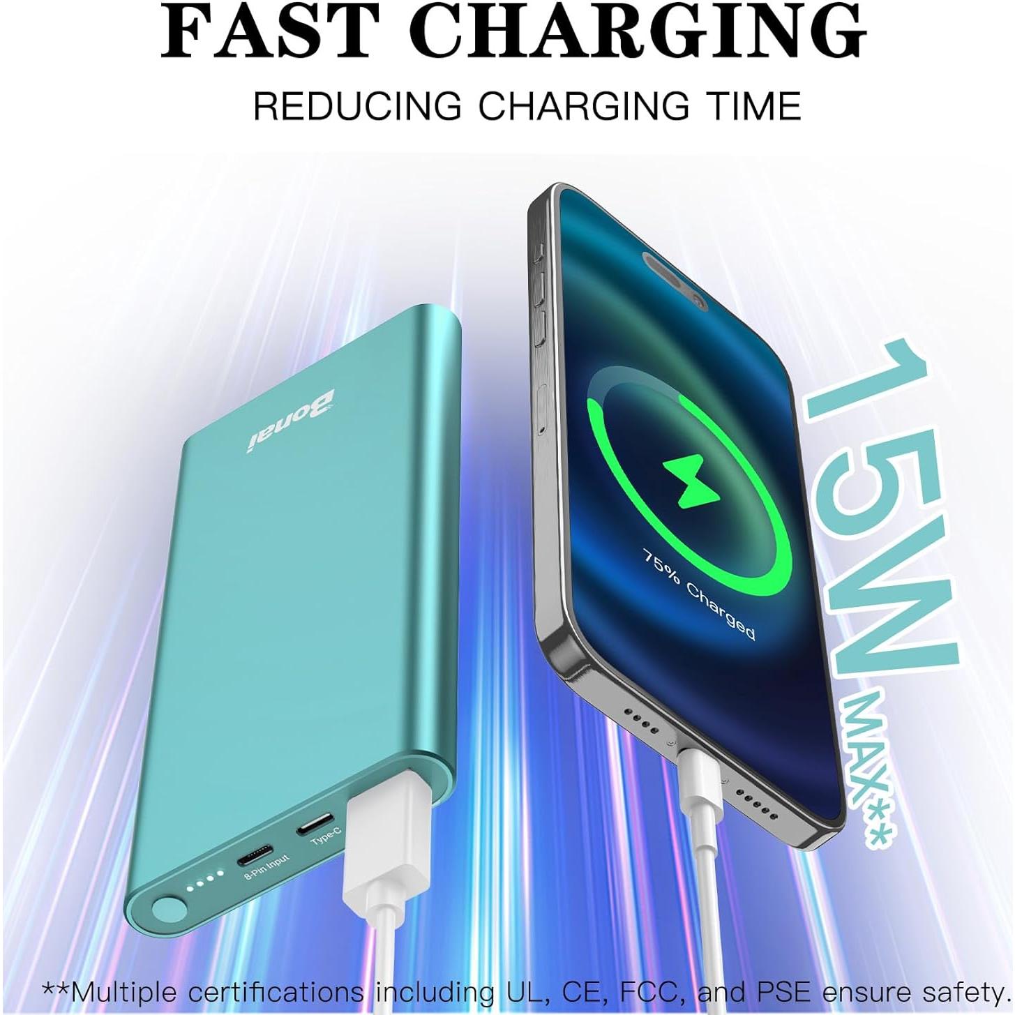 Cargador Portátil BONAI 12000mAh Carga Rápida USB-C y Lightning