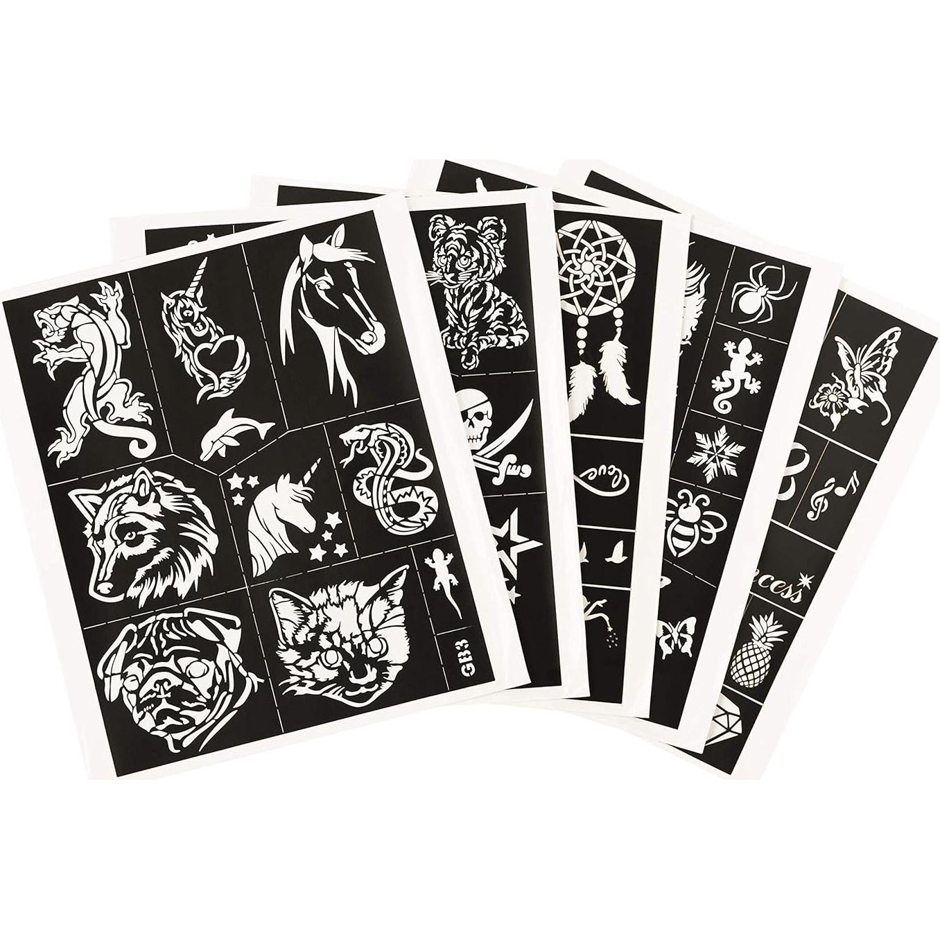 Kit de Tatuajes Temporales Brillantes INGALA - 74 Plantillas, 16 Colores, 2x 14.79 ml Pegamento