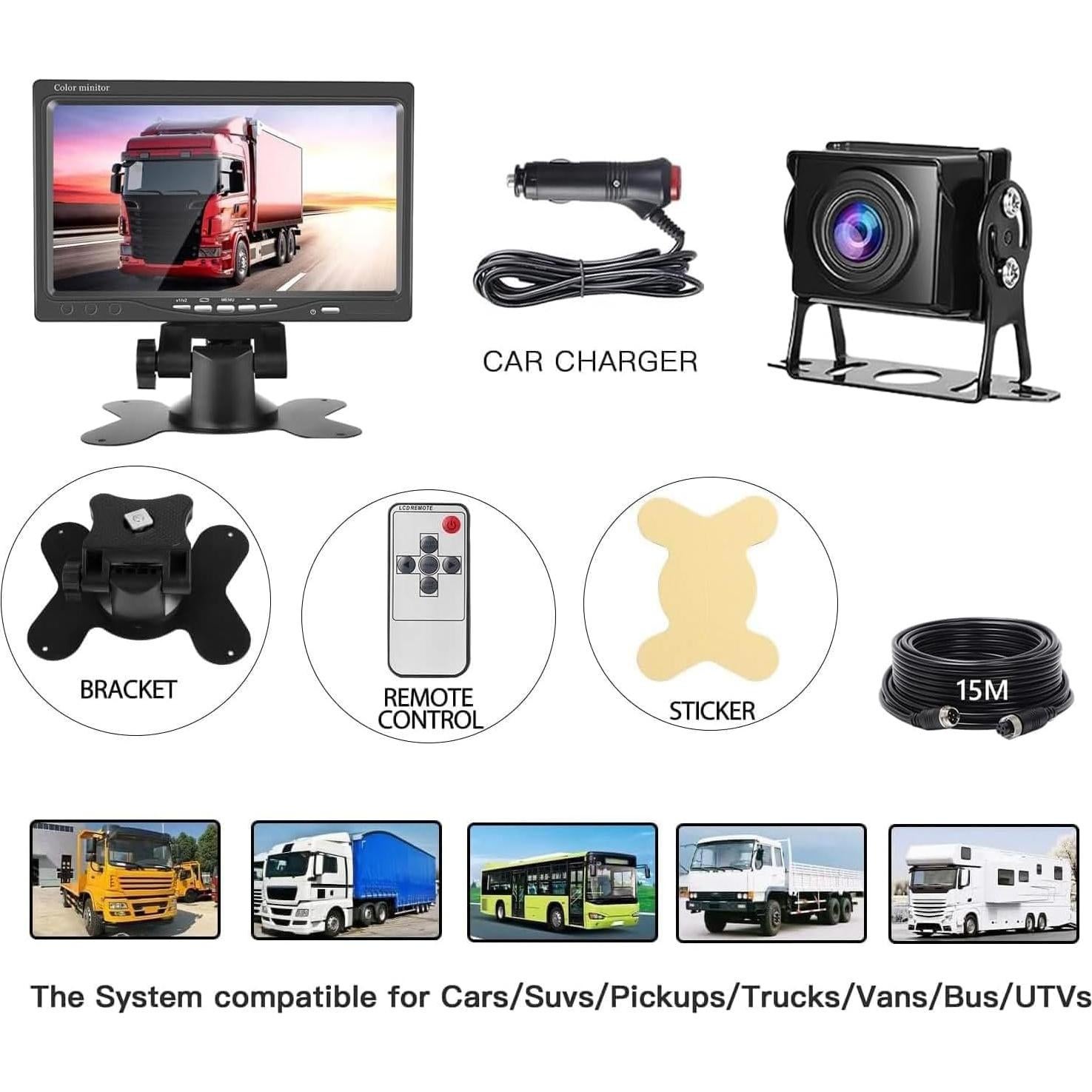 Kit Cámara de Respaldo TOPRUI 1080P Monitor 7" Impermeable