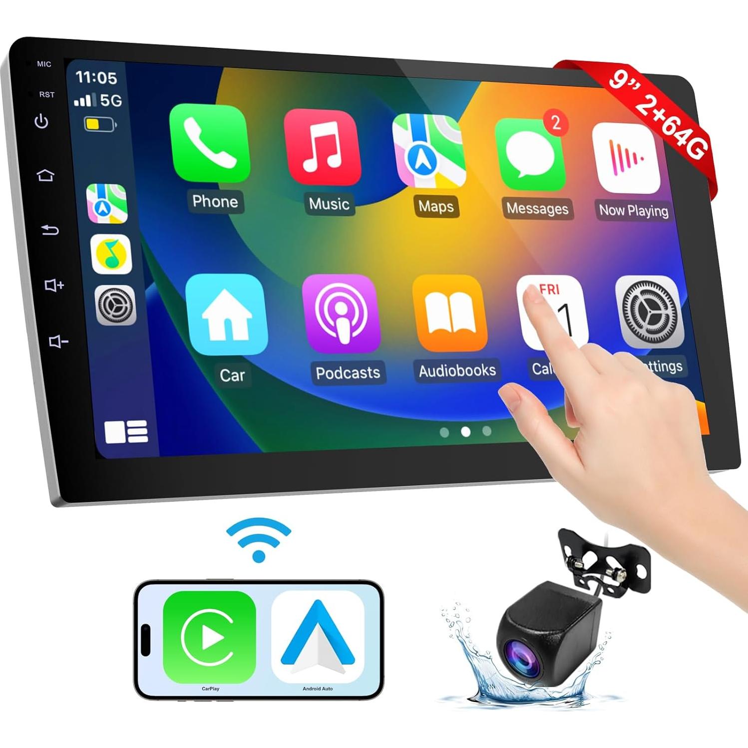 Estéreo Doble Din Haudio 9" CarPlay Inalámbrico y GPS