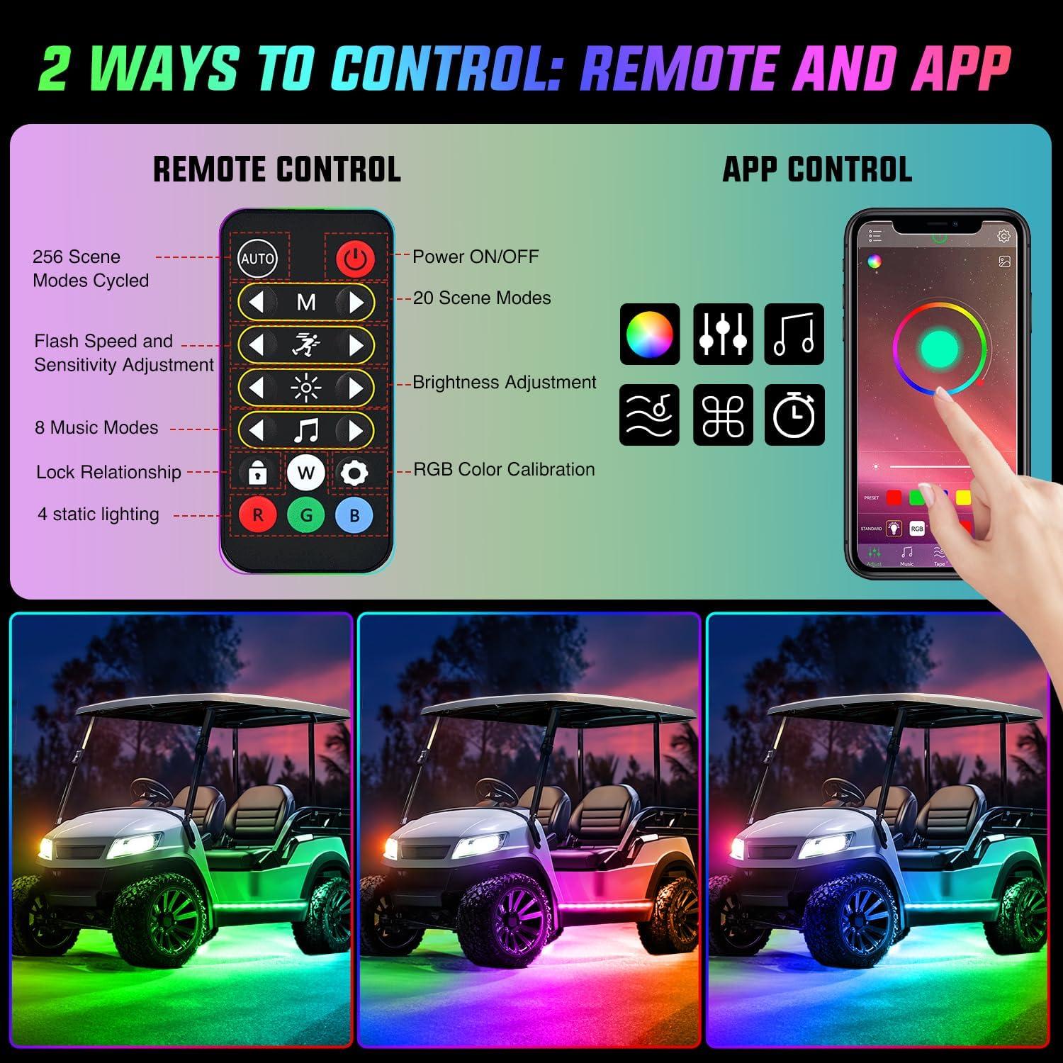 Kit de Luces LED Nilight para Carro de Golf 12-66V RGB