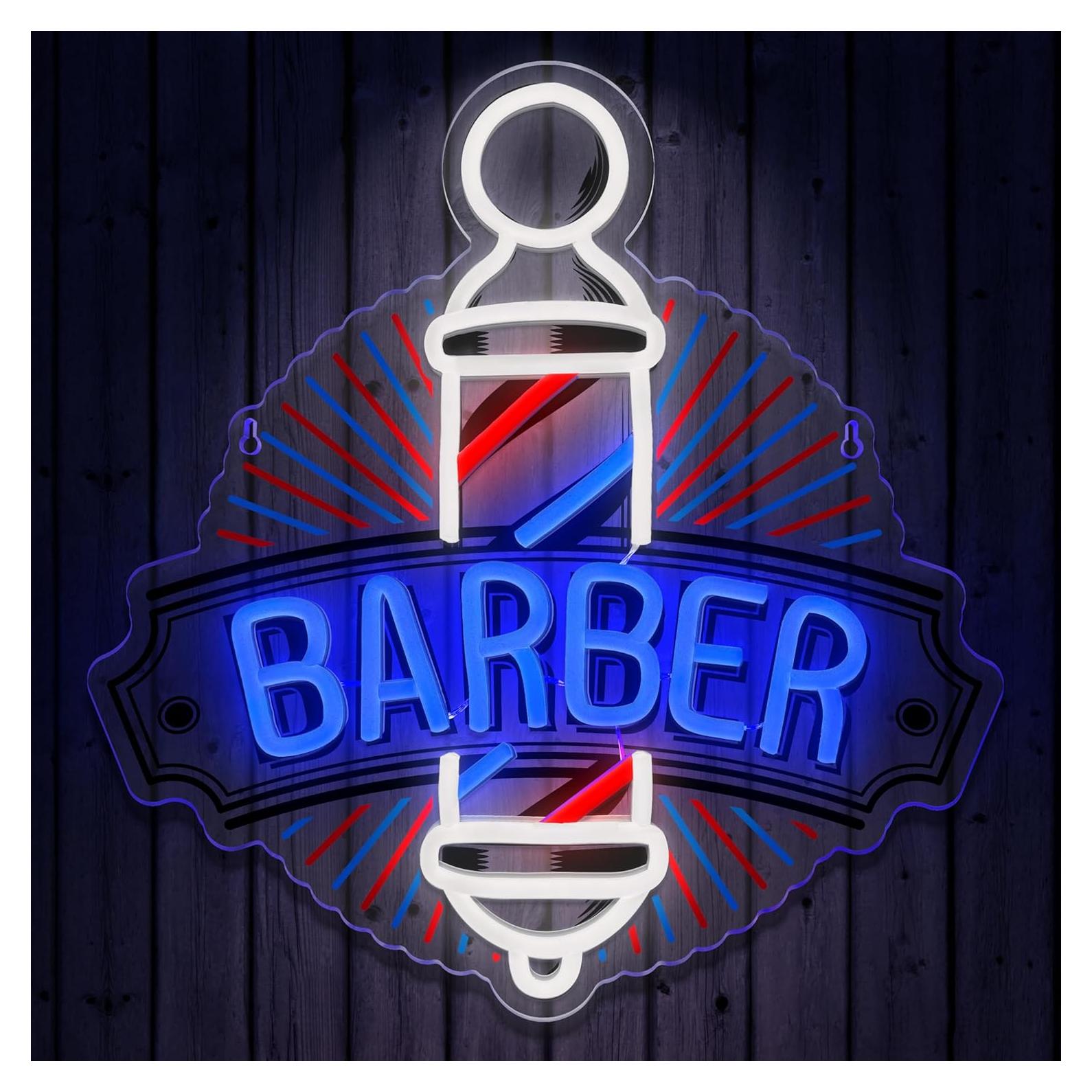 Letrero de Neón LED Barbería WAMPUTO 33.5x35 cm Azul