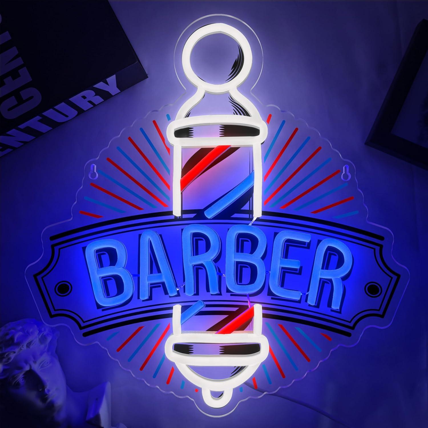 Letrero de Neón LED Barbería WAMPUTO 33.5x35 cm Azul