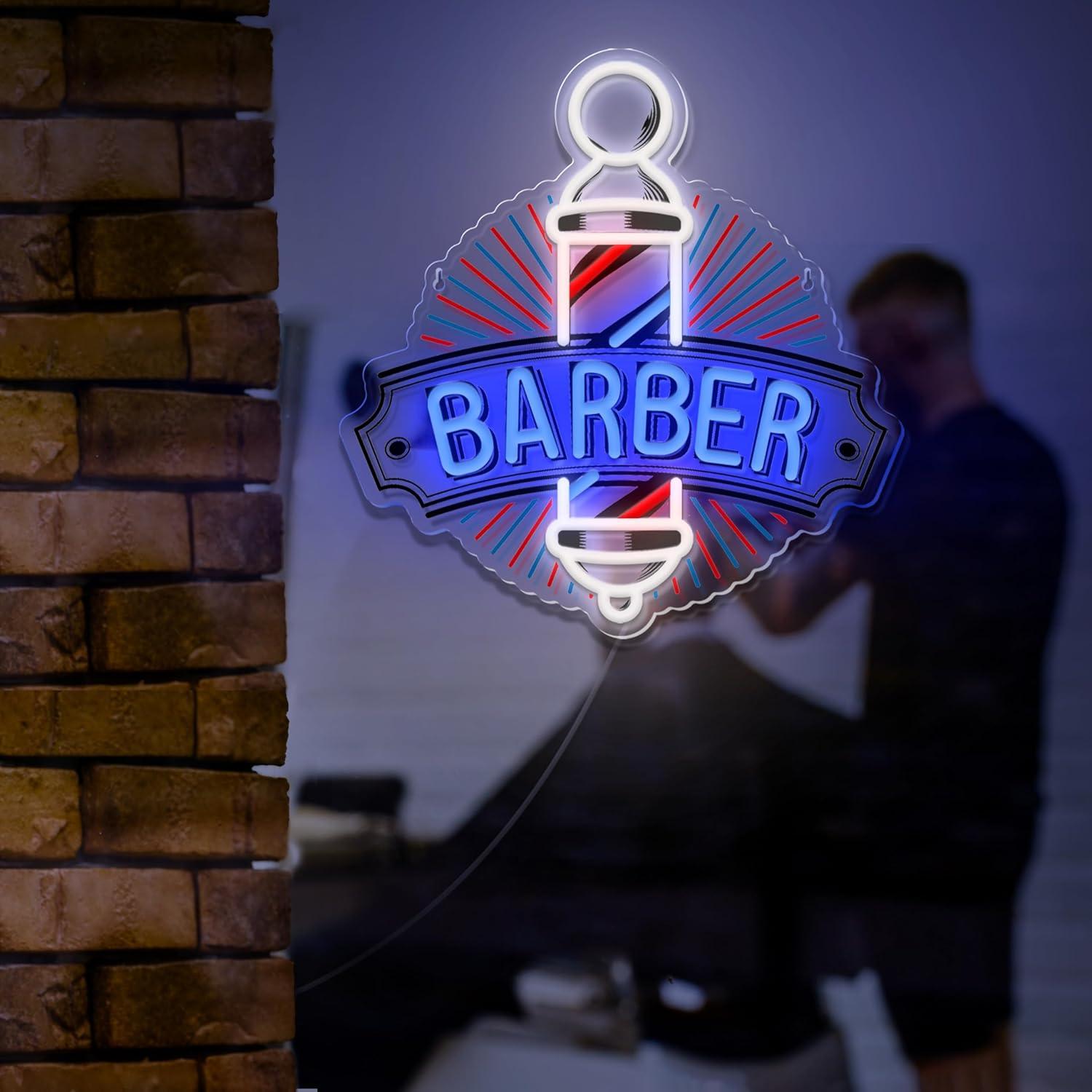 Letrero de Neón LED Barbería WAMPUTO 33.5x35 cm Azul