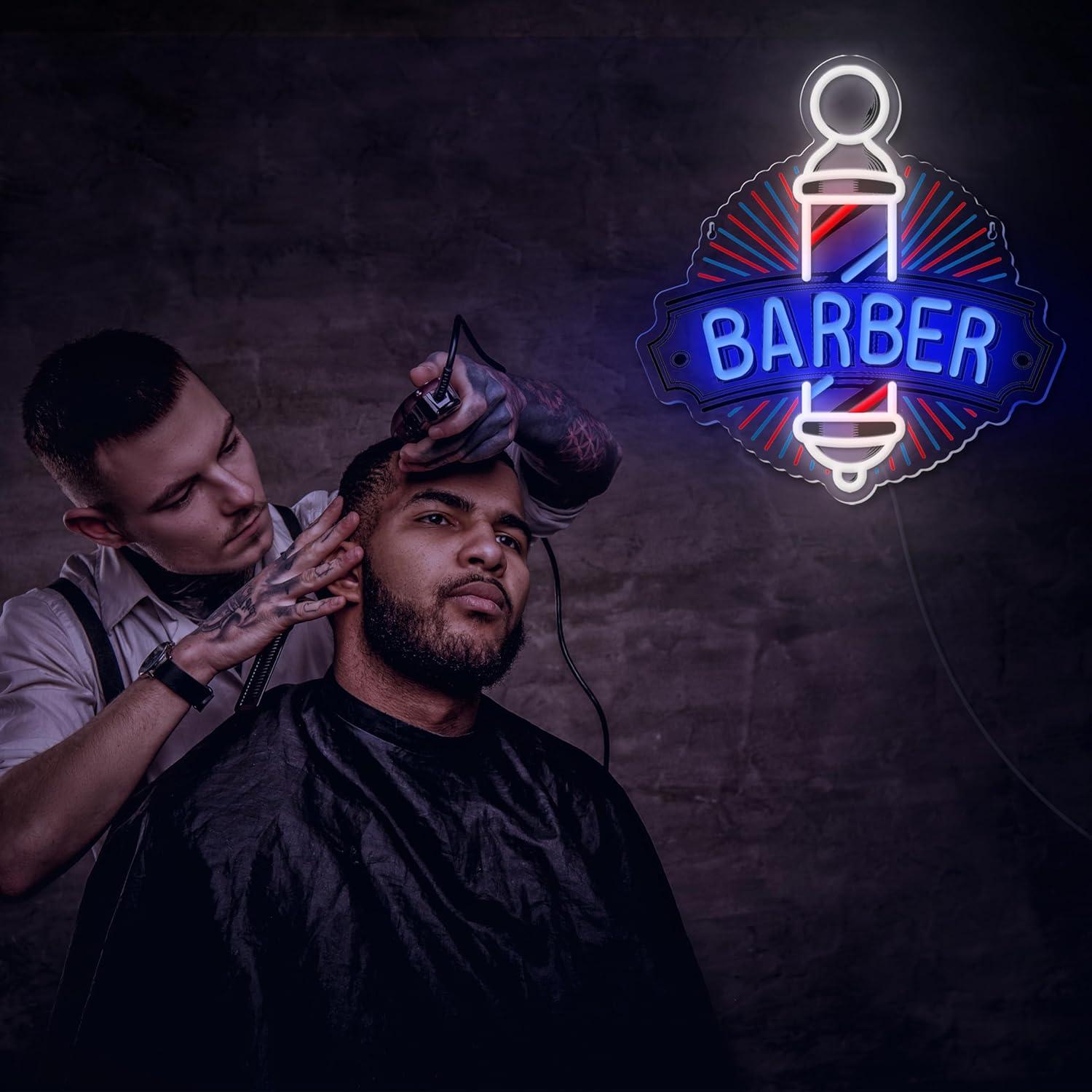 Letrero de Neón LED Barbería WAMPUTO 33.5x35 cm Azul