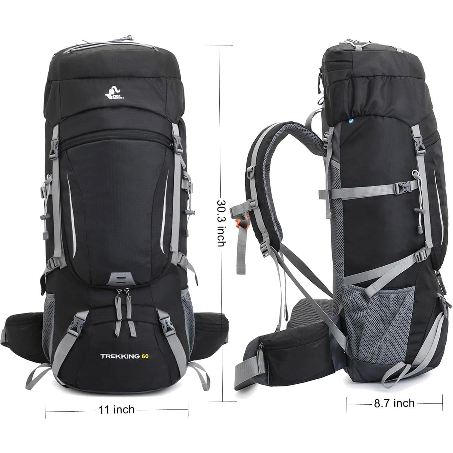 Mochila de Senderismo Bseash 60L Impermeable con Funda Lluvia