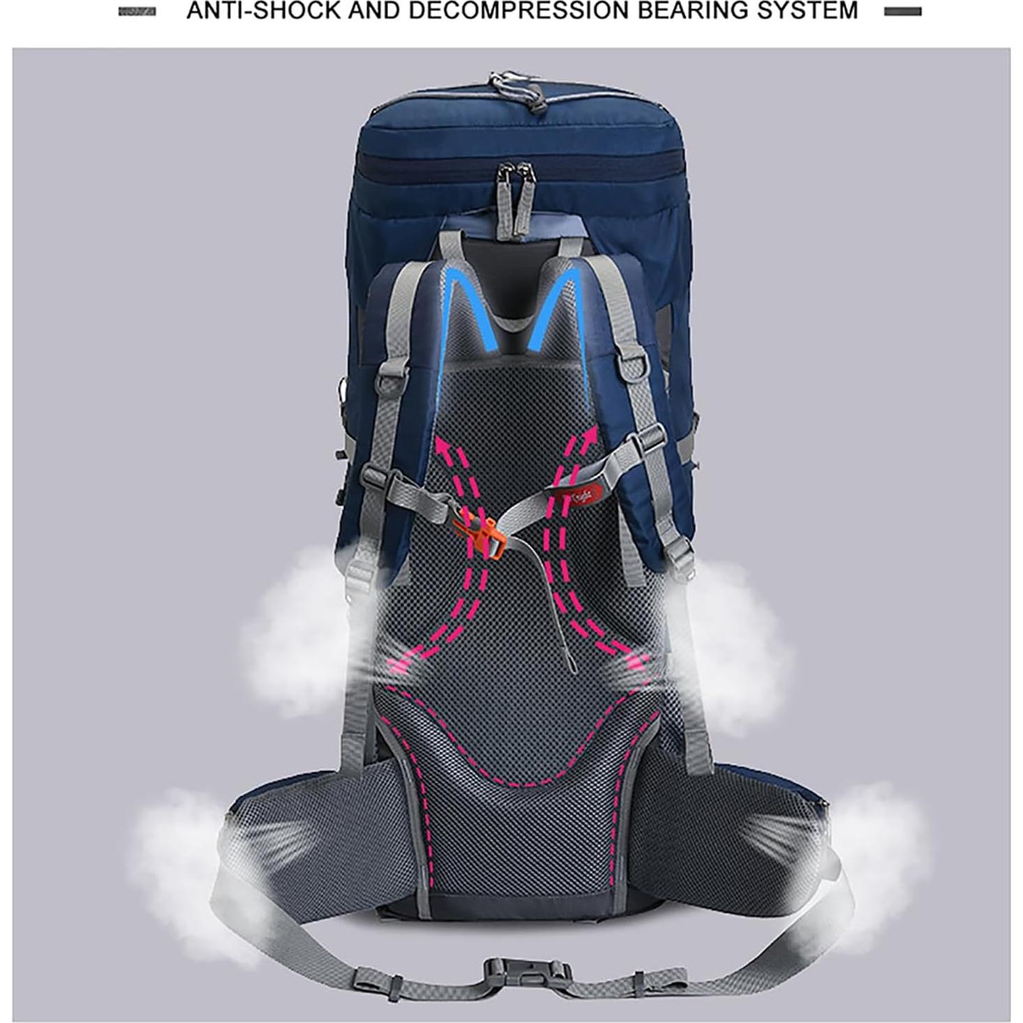 Mochila de Senderismo Bseash 60L Impermeable con Funda Lluvia