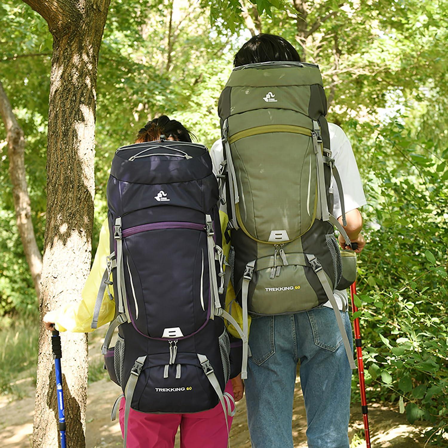 Mochila de Senderismo Bseash 60L Impermeable con Funda Lluvia