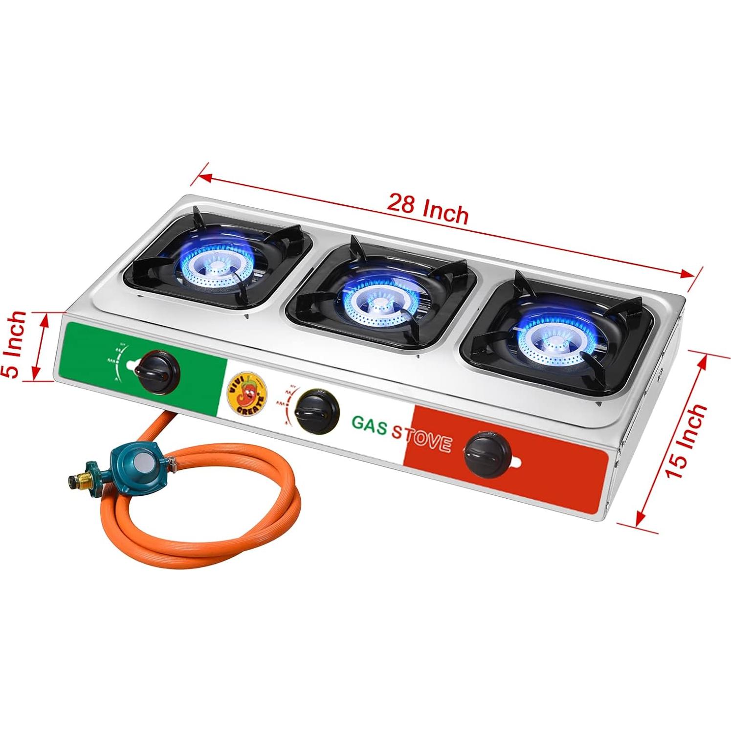 Estufa de Gas Propano Vivicreate 3 Quemadores 30000 BTU Acero Inoxidable