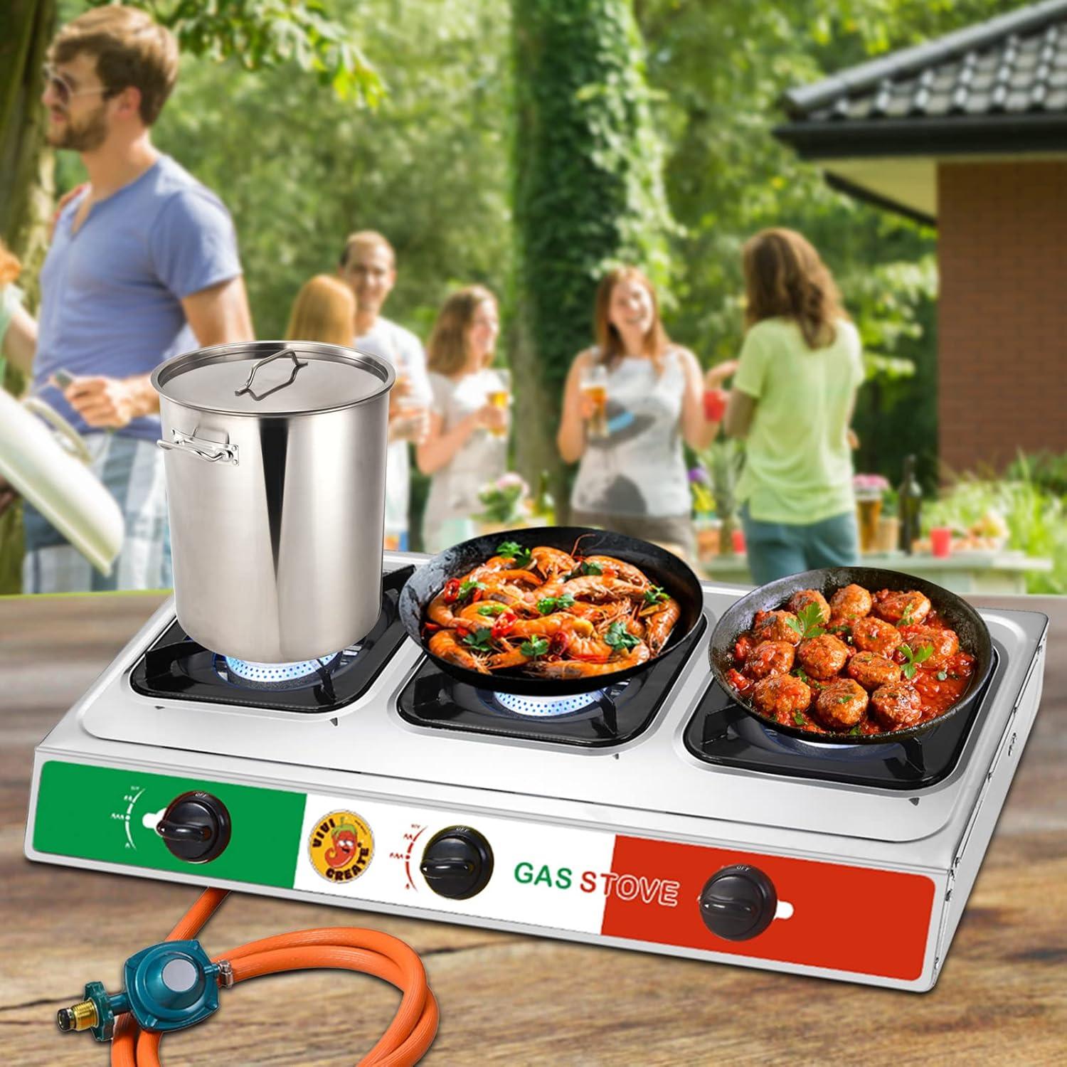 Estufa de Gas Propano Vivicreate 3 Quemadores 30000 BTU Acero Inoxidable