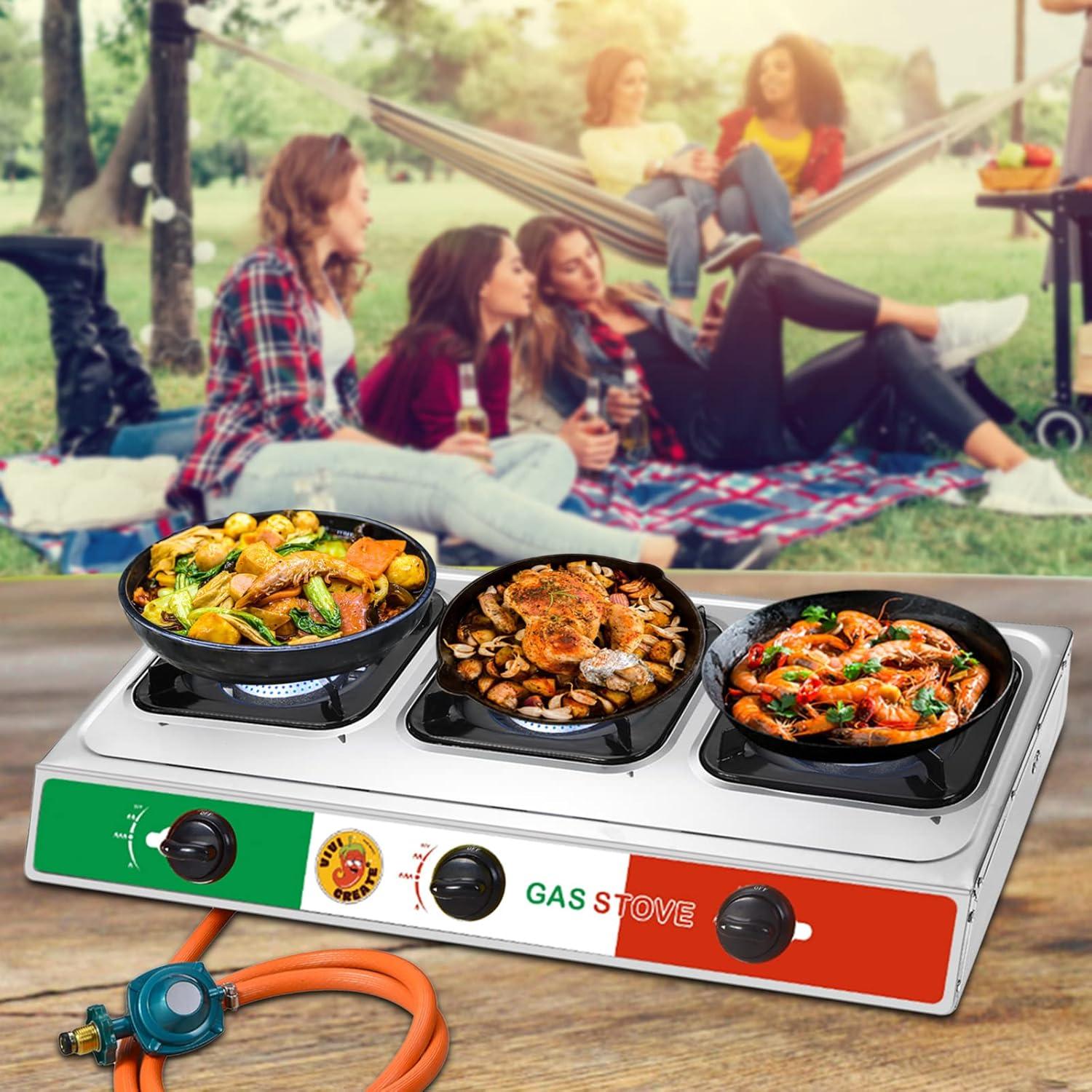 Estufa de Gas Propano Vivicreate 3 Quemadores 30000 BTU Acero Inoxidable