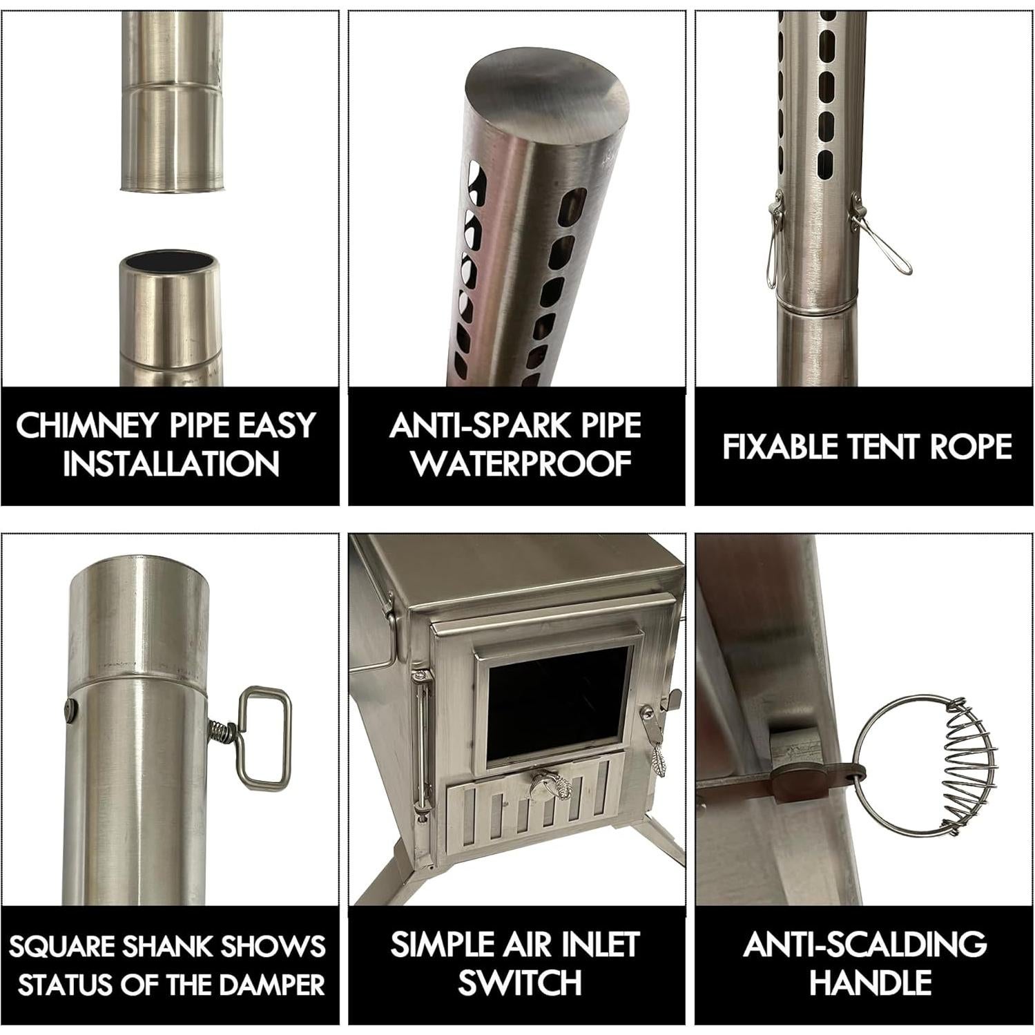 Estufa de leña portátil Tounto DBT01, acero inoxidable, 8.1 kg