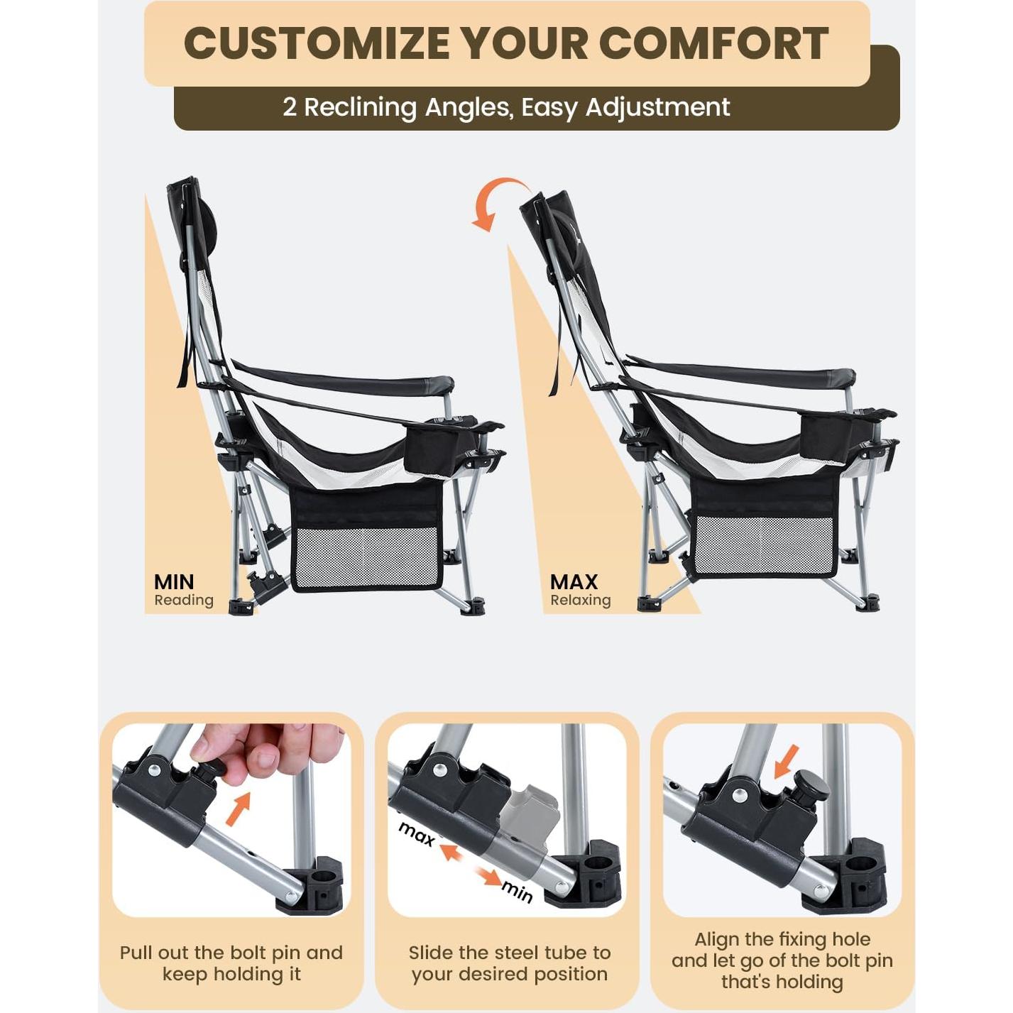 Silla de Playa Sportneer Plegable Ajustable con Portavasos Negro