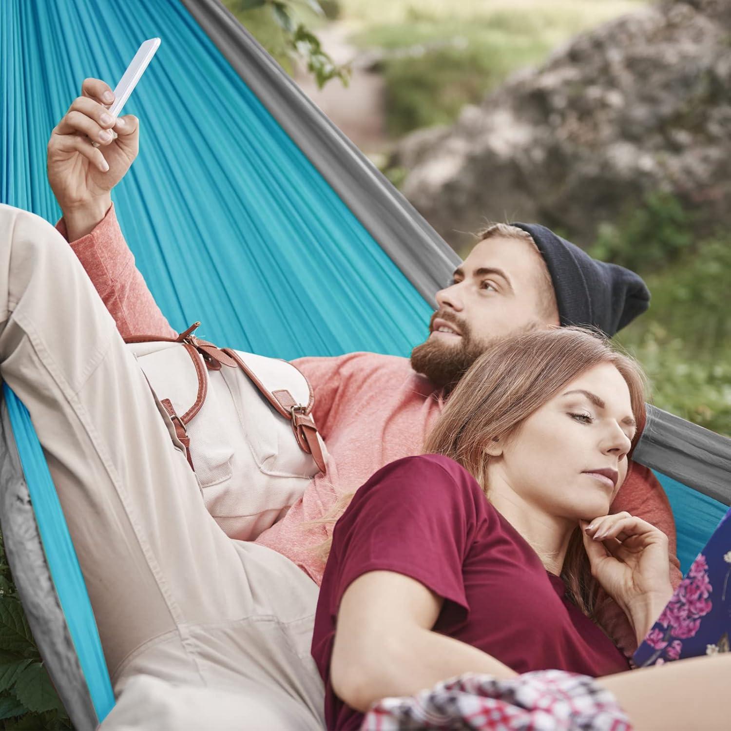 Hamaca de Camping Doble HOOD MOUNT Nylon 299.7x199.9cm Azul y Gris