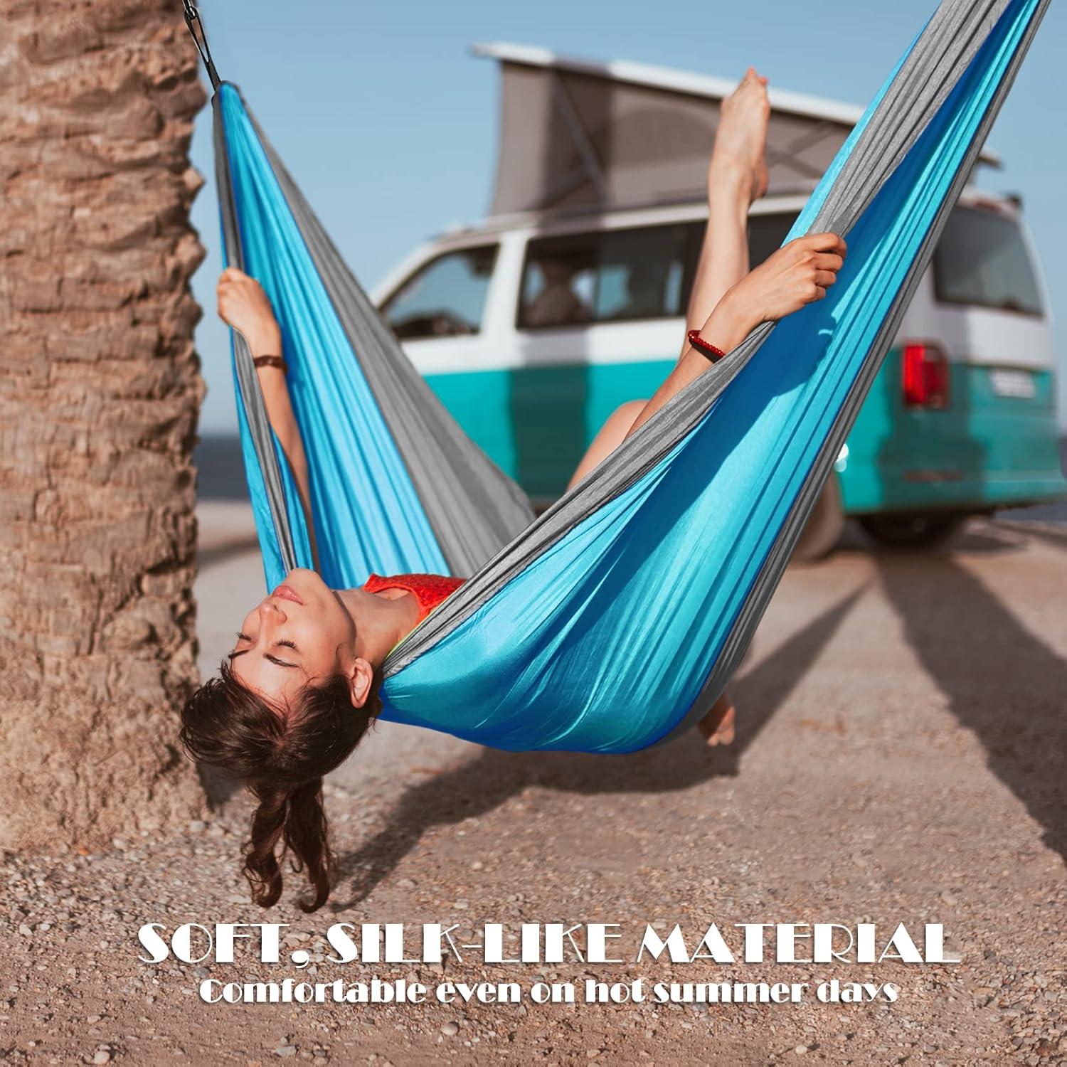 Hamaca de Camping Doble HOOD MOUNT Nylon 299.7x199.9cm Azul y Gris