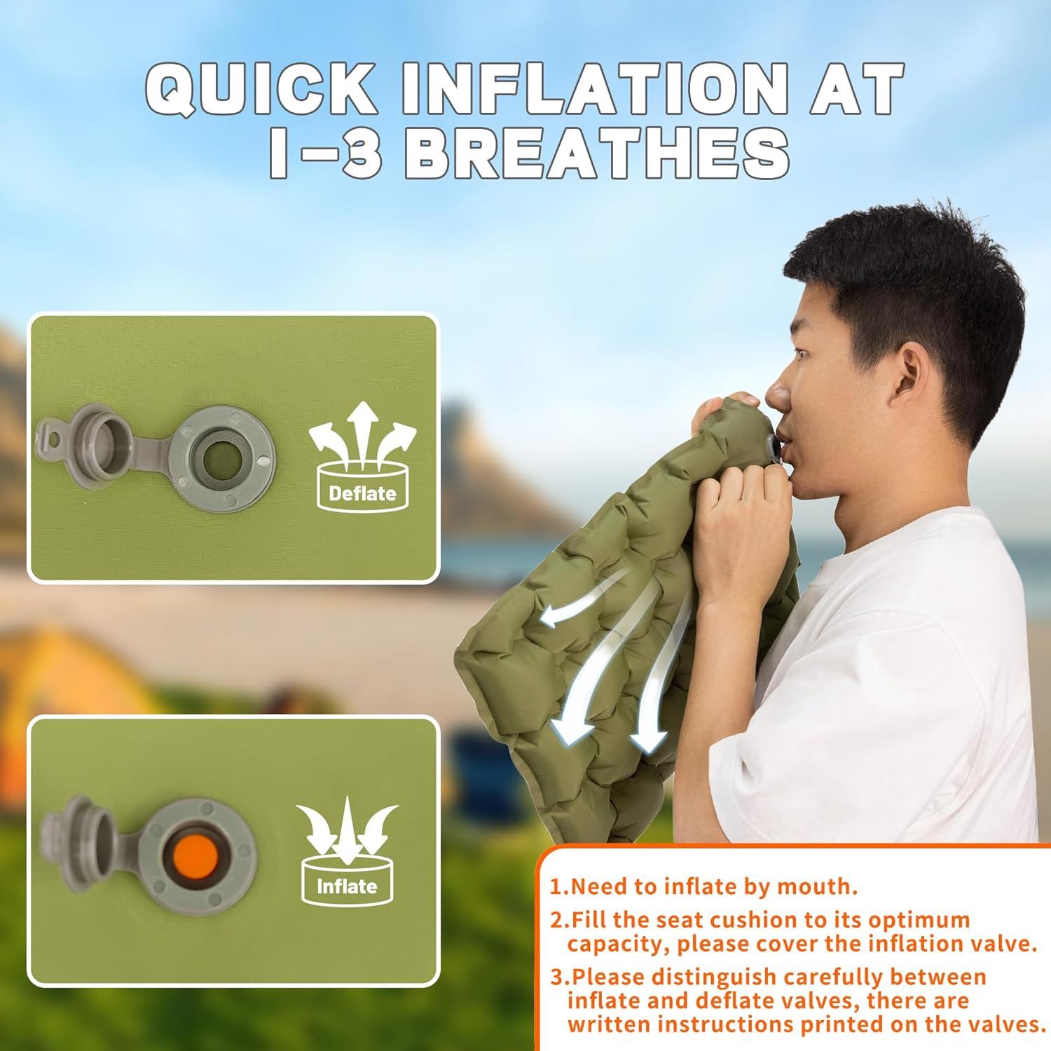 Cojín de Asiento Inflable YEEKORO Verde Militar 42x33cm