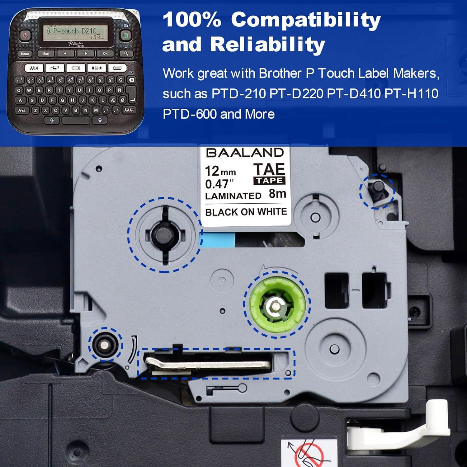 Cinta de Etiquetadora BAALAND TZe231 12mm Negro sobre Blanco 6-Pack