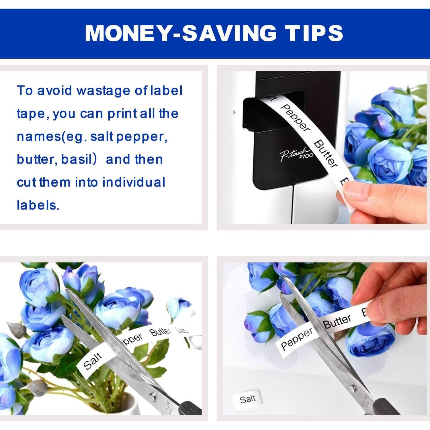 Cinta de Etiquetadora BAALAND TZe231 12mm Negro sobre Blanco 6-Pack