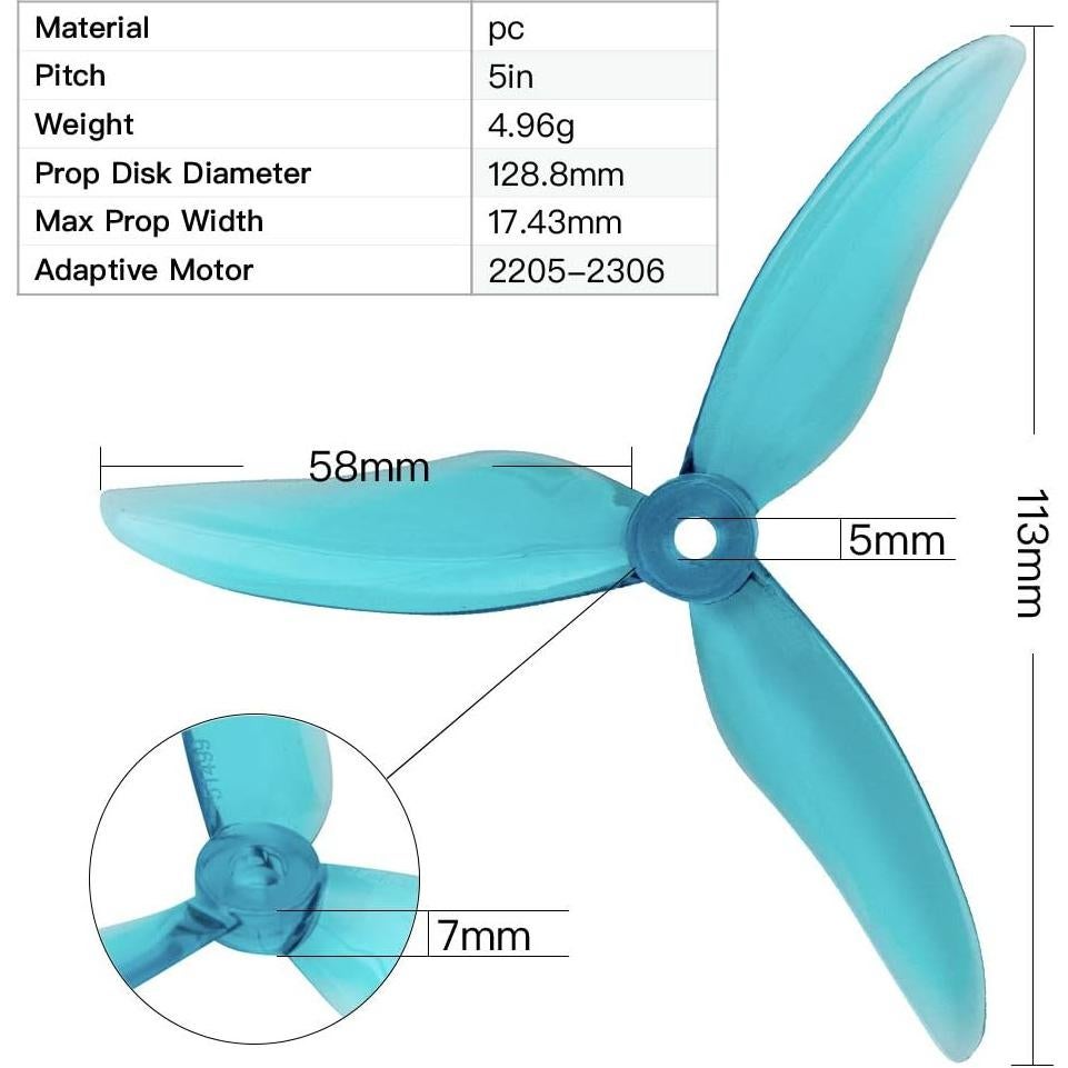 Hélices de 5" Gemfan 51499 para Drones FPV - 16 Piezas