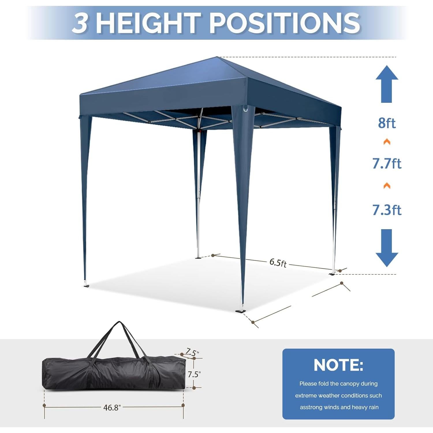 Carpa Pop Up VINGLI 1.98x1.98m Azul Resistente al Agua