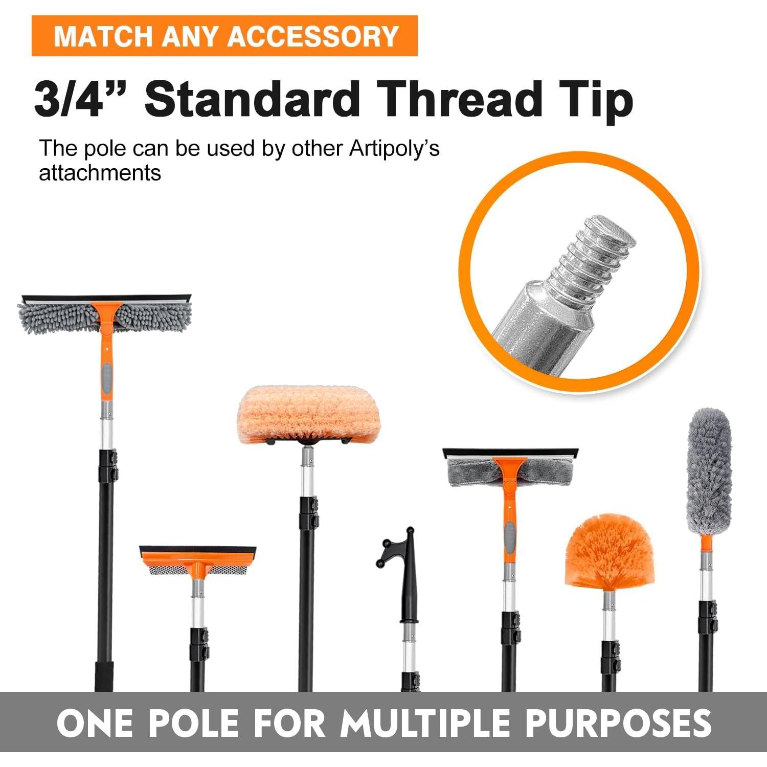 Limpiaparabrisas 2 en 1 ARTIPOLY 14" con palo extensible 5-12 pies