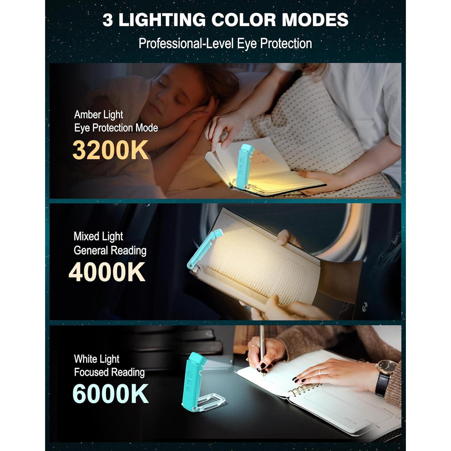 Luz de libro recargable USB LUOLEDE con 3 colores y 5 brillos