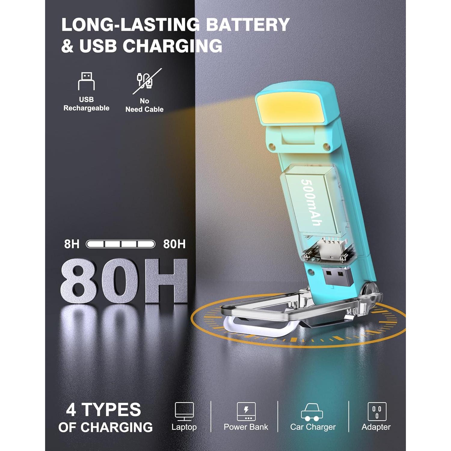 Luz de libro recargable USB LUOLEDE con 3 colores y 5 brillos