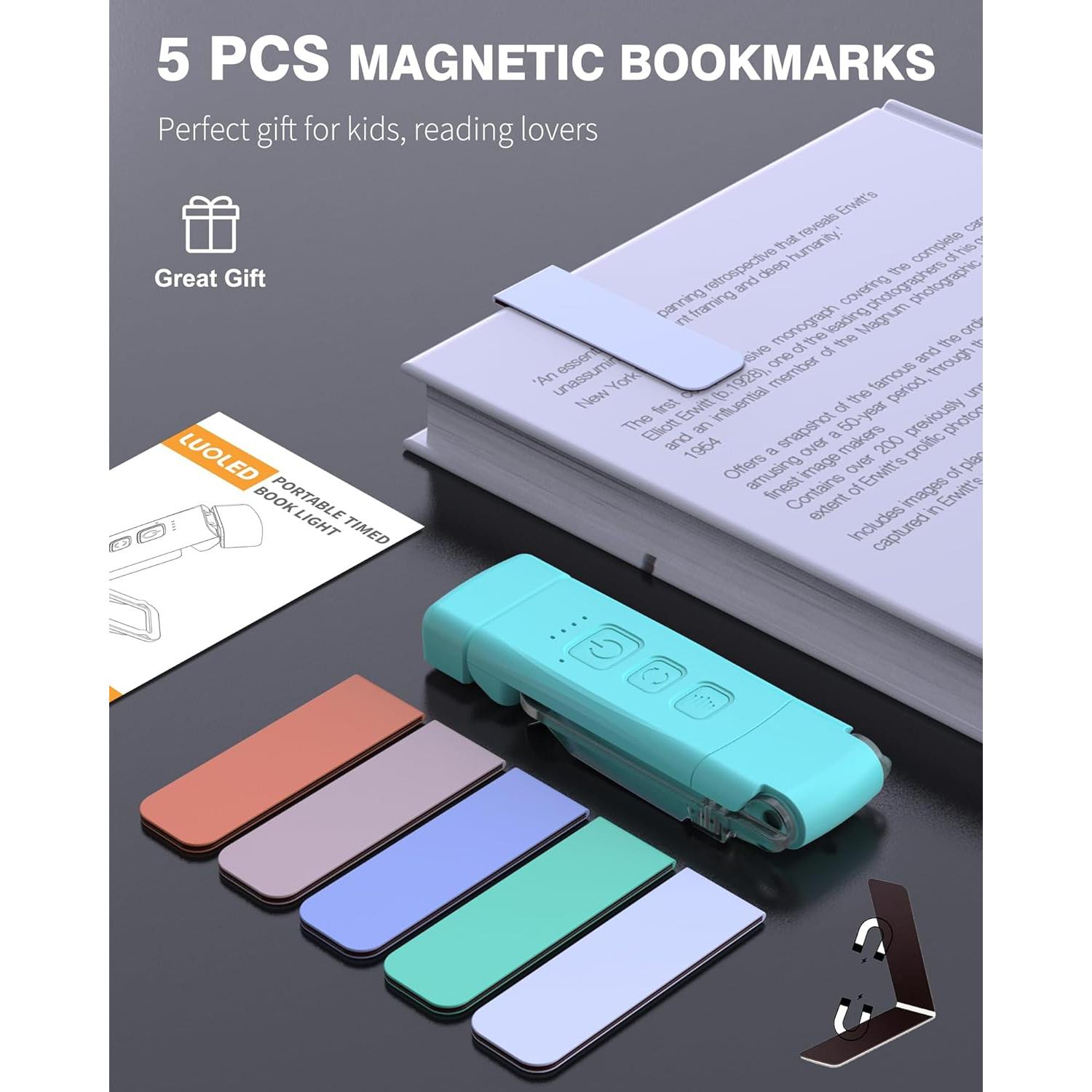 Luz de libro recargable USB LUOLEDE con 3 colores y 5 brillos