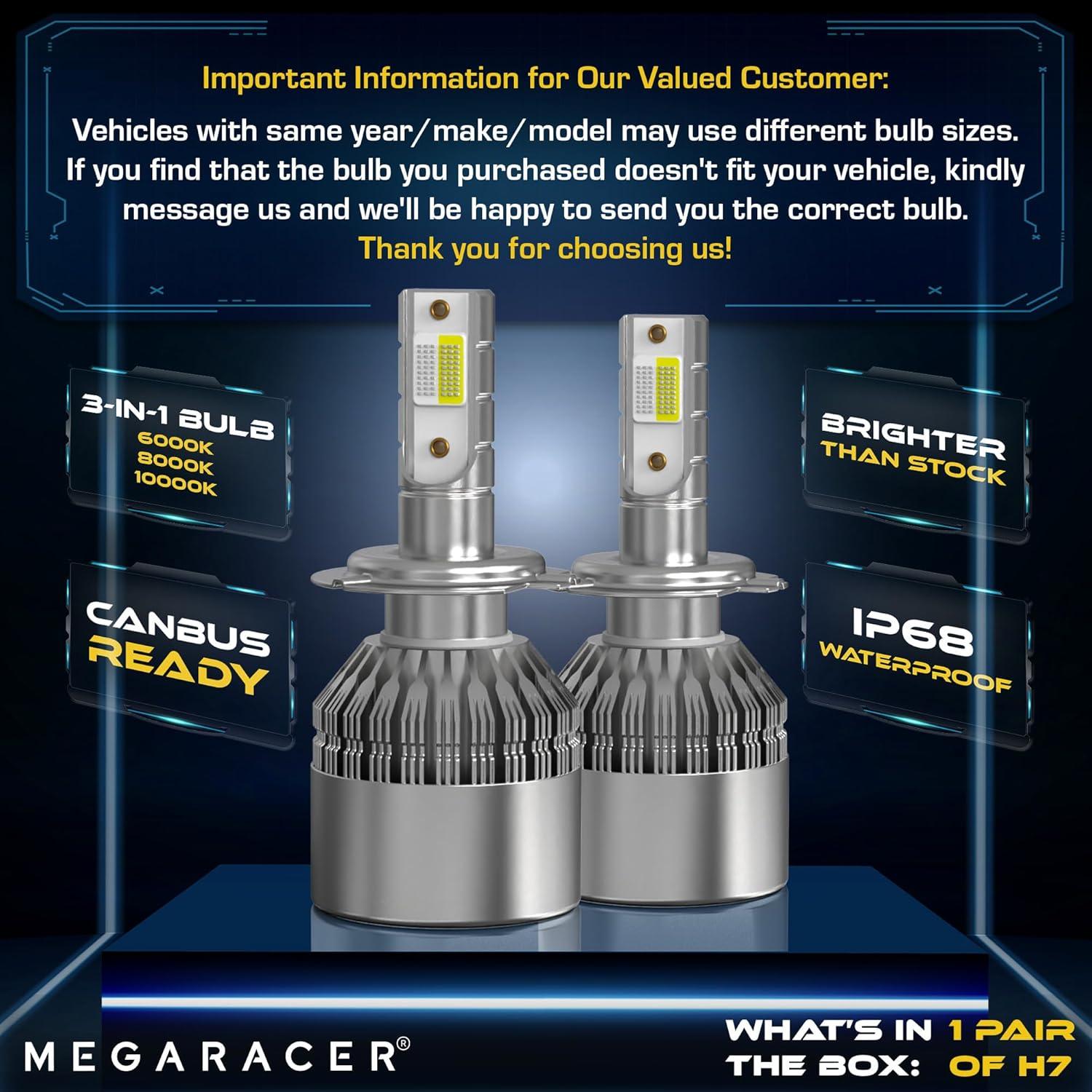 Bombilla H7 Mega Racer 3 Colores 6000K 8000K 10000K Luz Fría