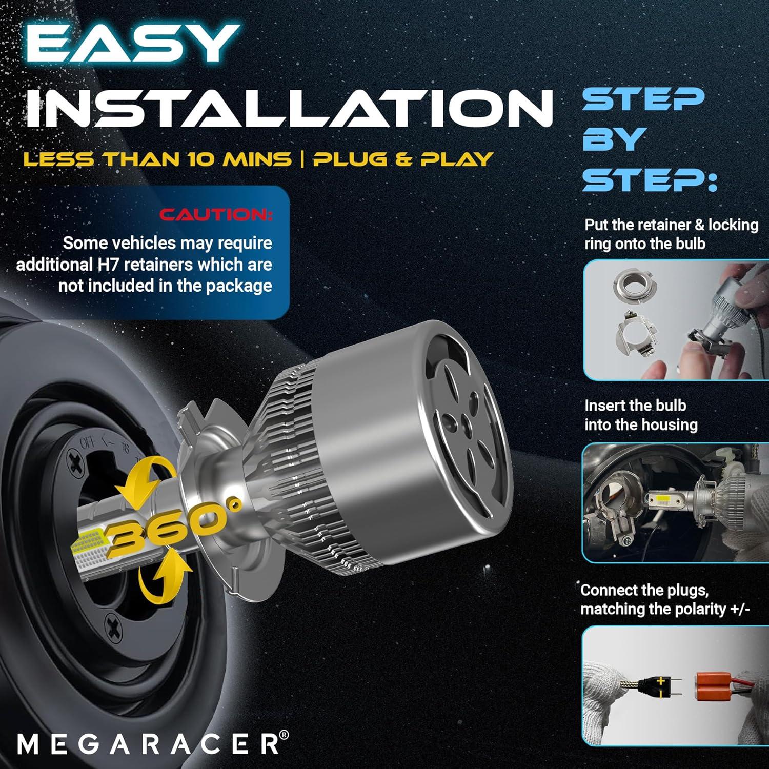 Bombilla H7 Mega Racer 3 Colores 6000K 8000K 10000K Luz Fría