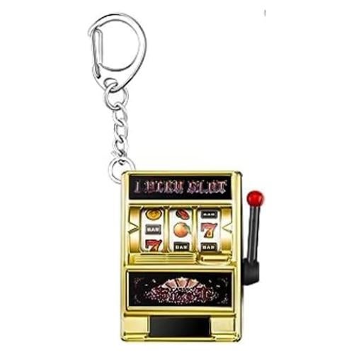 Llavero Máquina Tragamonedas Mini Casino Dorado y Plateado