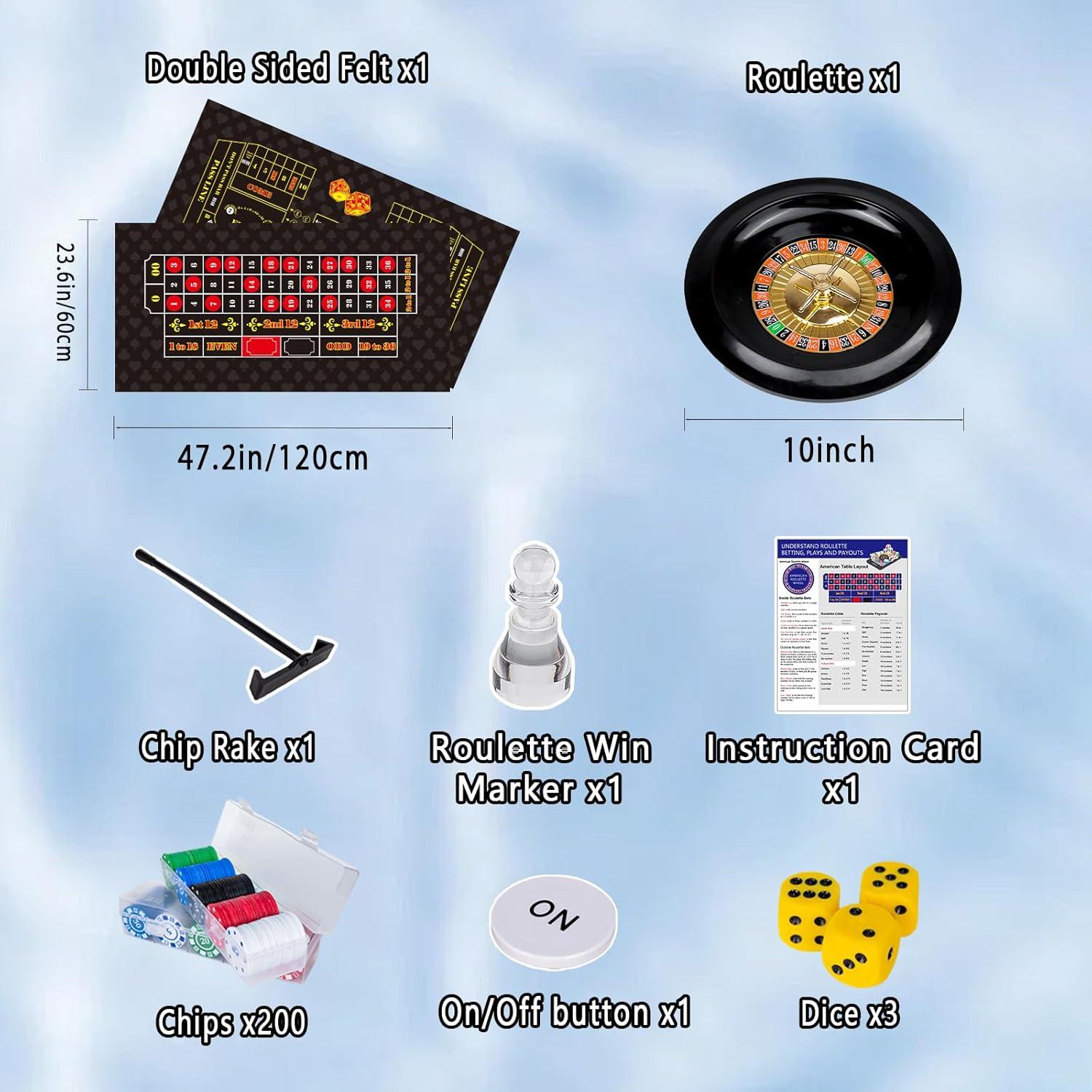 Juego de Ruleta y Craps WodGod con Fieltro Doble Cara 120x60cm