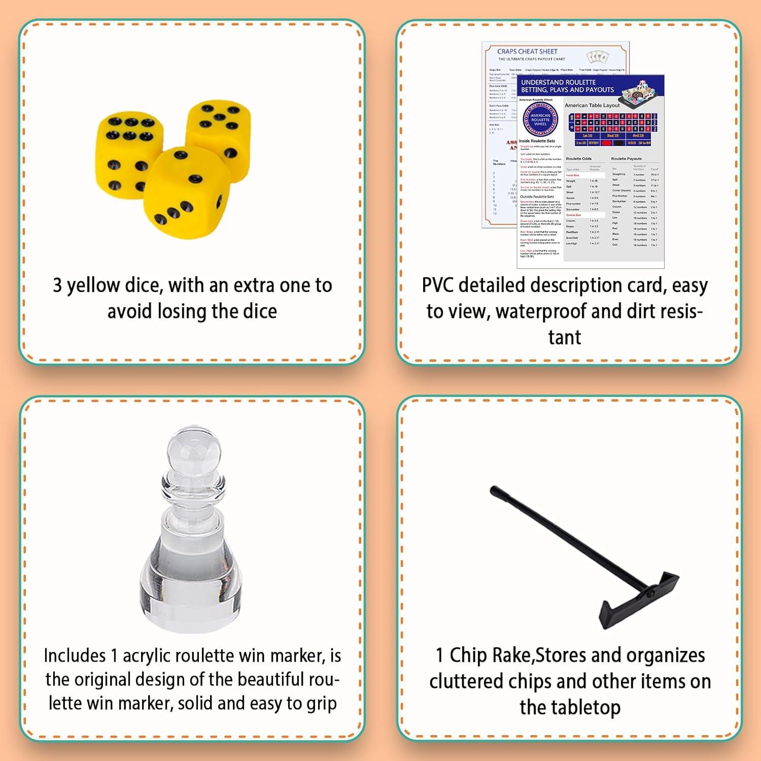 Juego de Ruleta y Craps WodGod con Fieltro Doble Cara 120x60cm