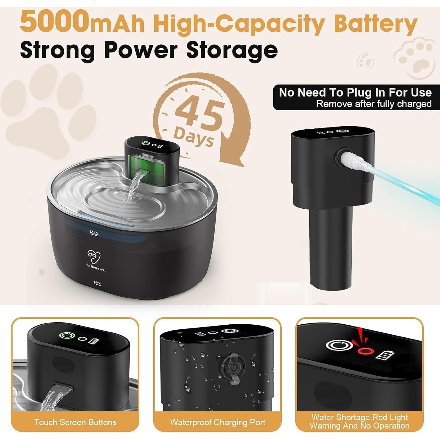 Fuente de Agua Inalámbrica Petting Park para Gatos 3.2L Negra
