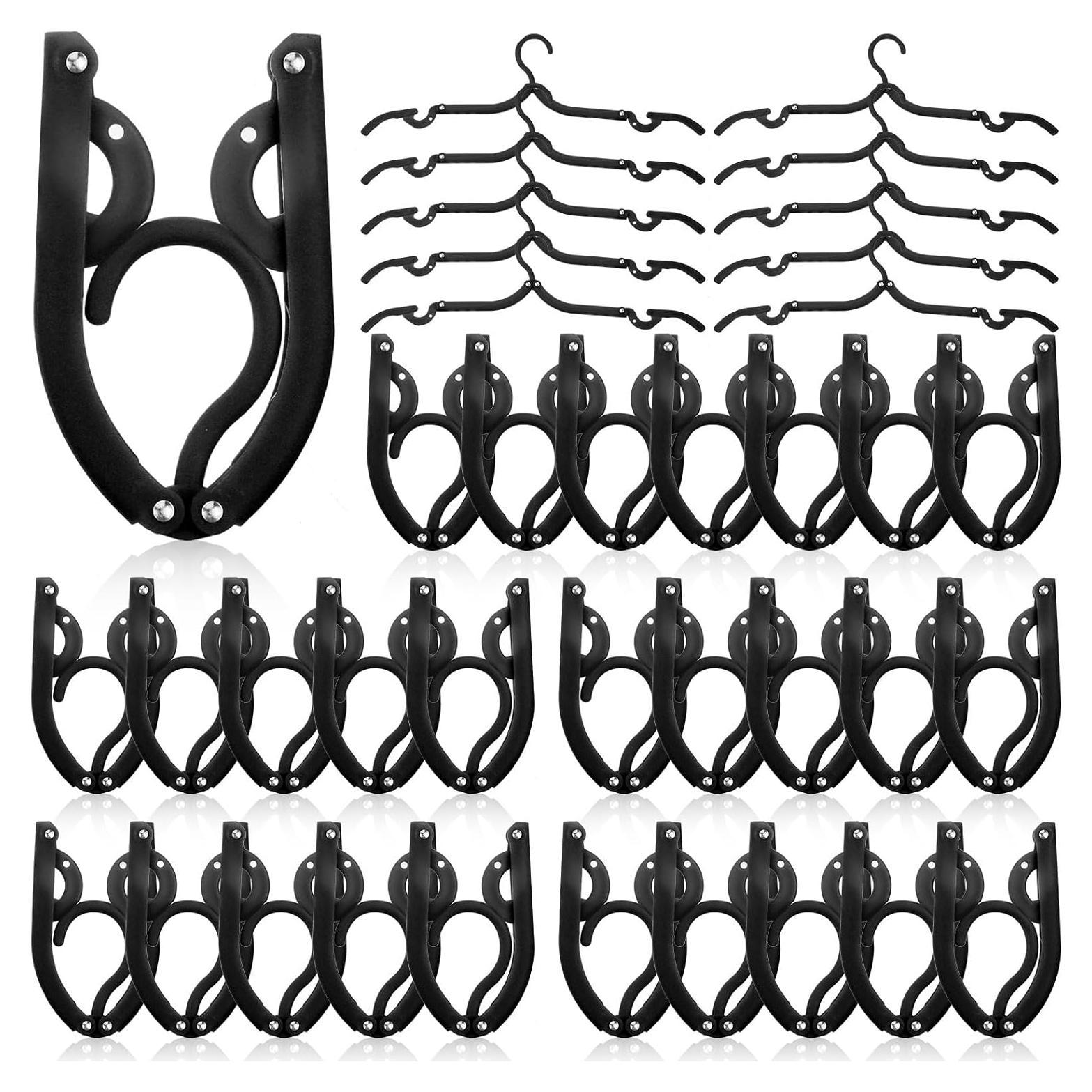 Perchas de Viaje Plegables Sieral 40 Pcs Negro Ahorro Espacio
