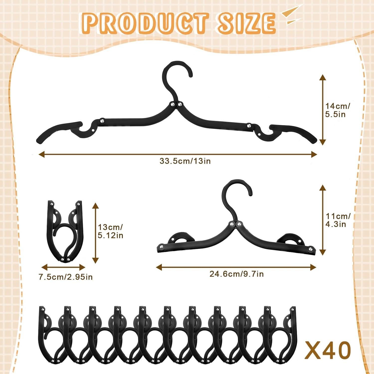 Perchas de Viaje Plegables Sieral 40 Pcs Negro Ahorro Espacio