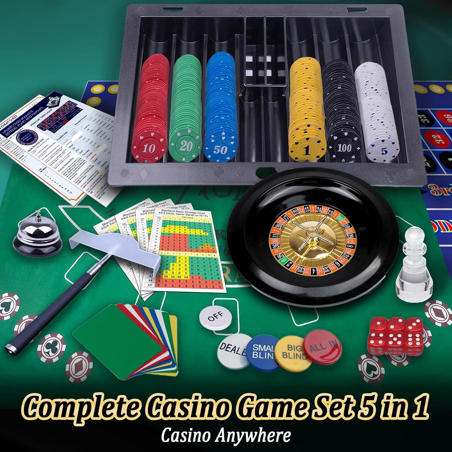 Juego de Casino 5 en 1 Wodgod con 360 Fichas y Accesorios