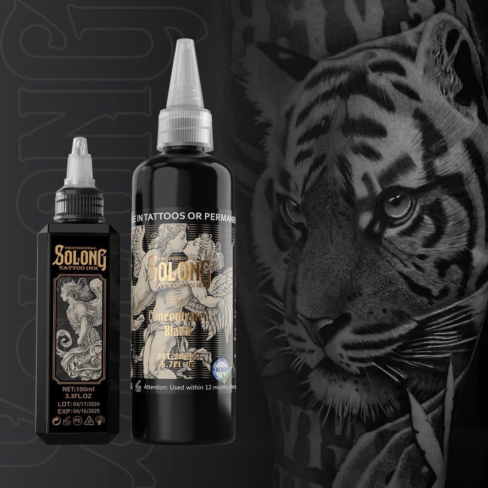Tinta para Tatuajes Solong 200ml Negra Profesional Concentrada