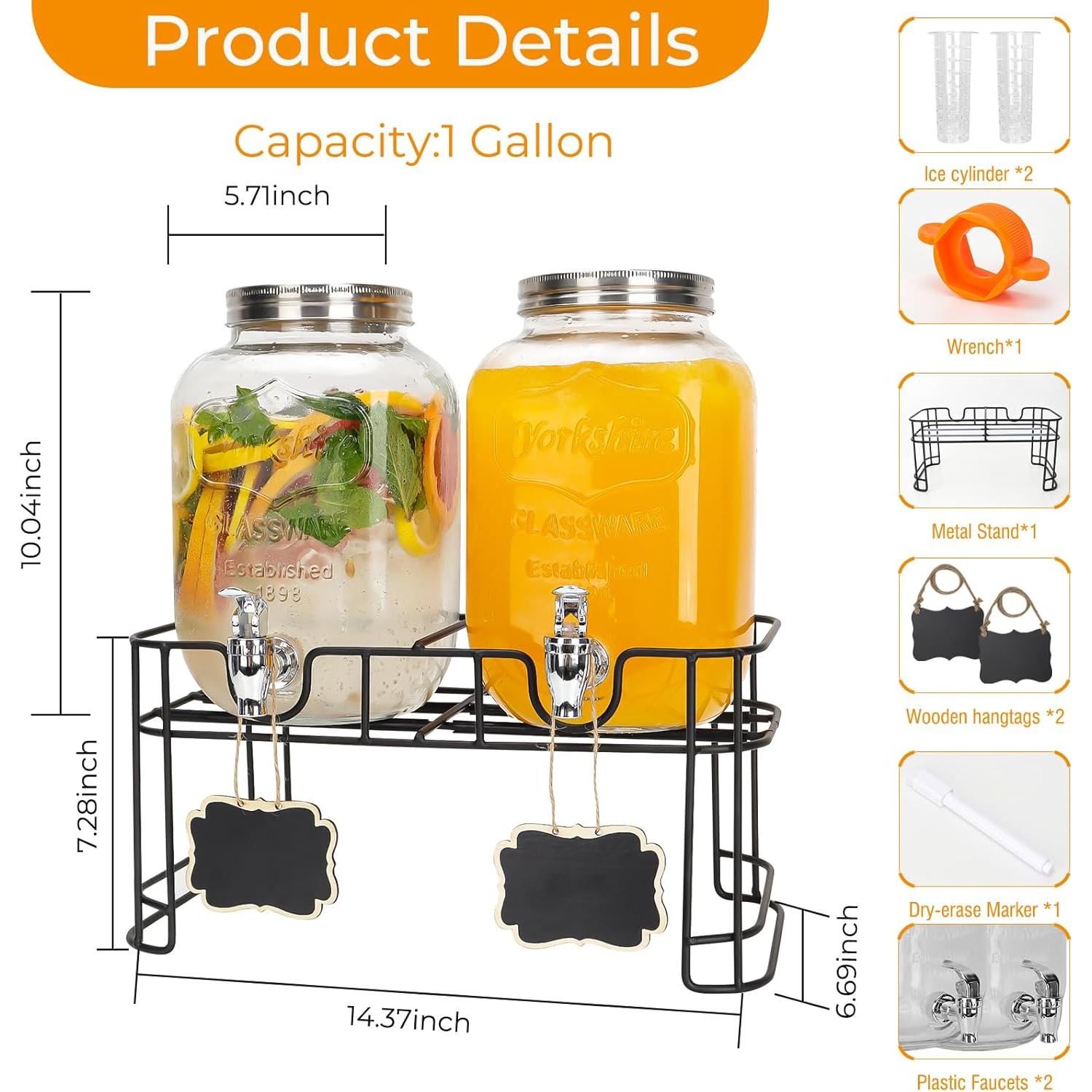 Dispensador de Bebidas de Vidrio Waymind 2x1 Galón con Grifo