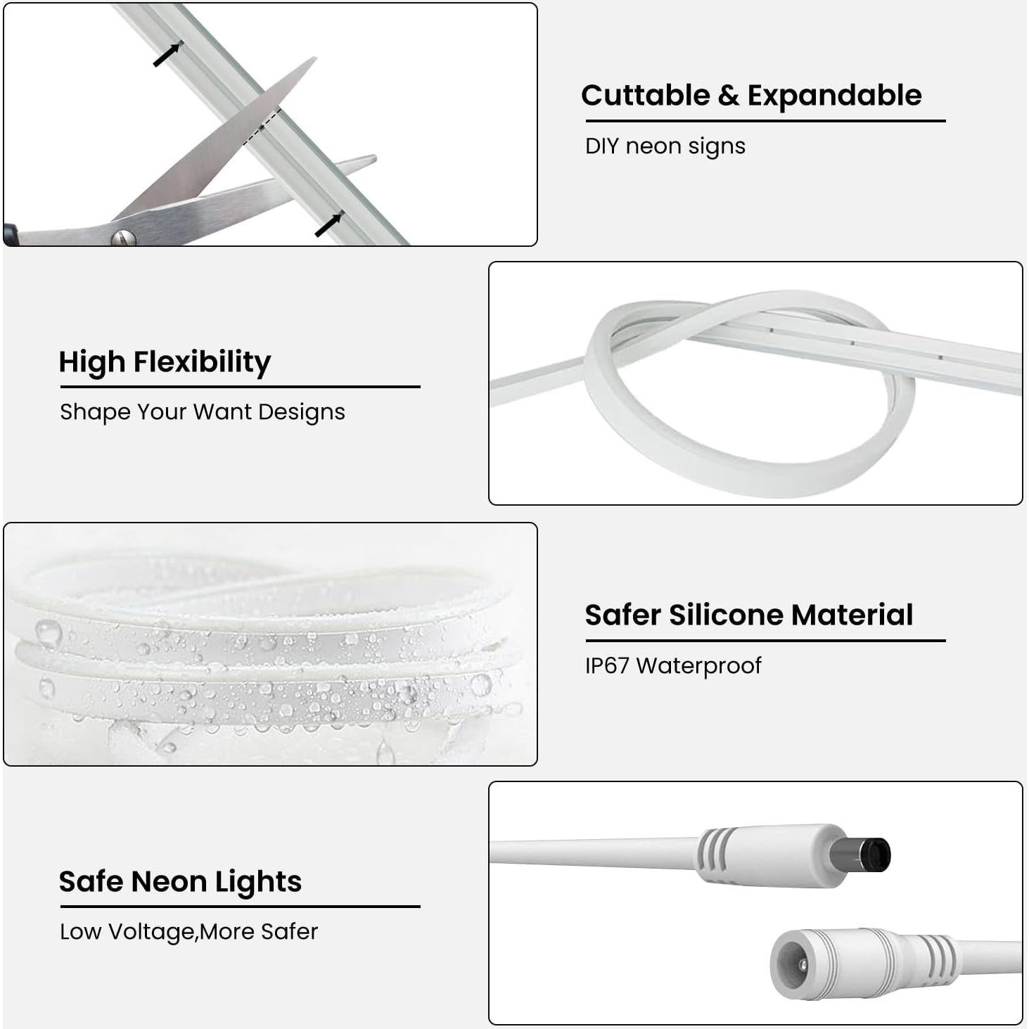 Tira de luz LED de neón 5m NoeiiT 2700K blanco cálido IP67