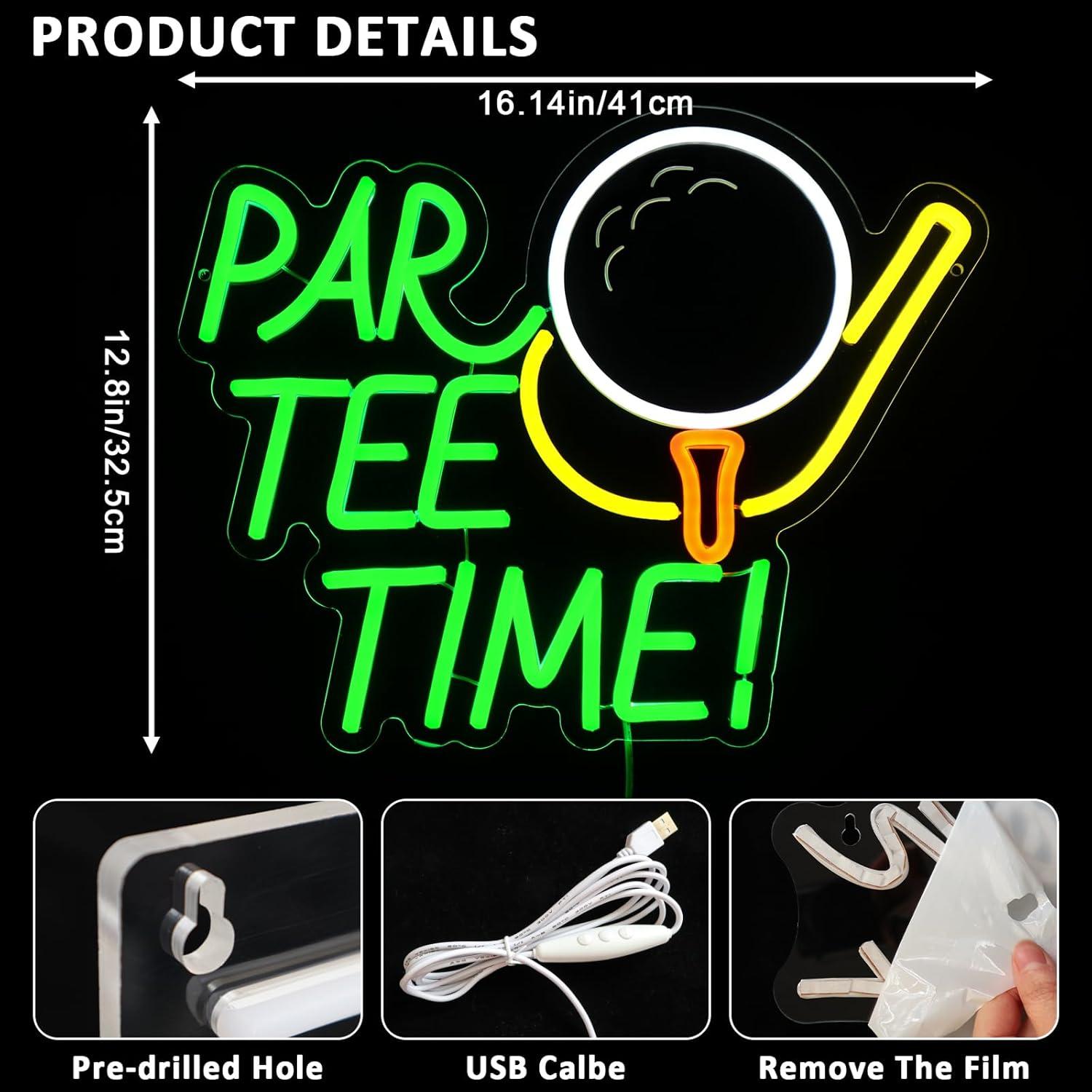 Letrero de Neón LED Par Tee Time 40.96x32.51 cm Montaje Pared