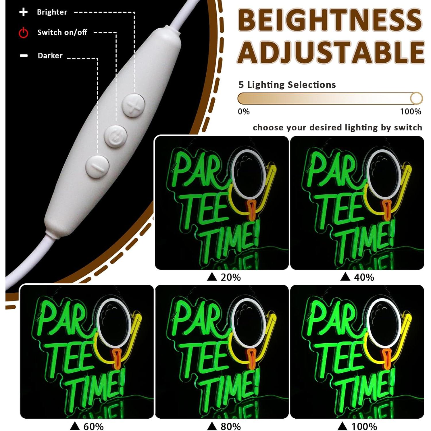 Letrero de Neón LED Par Tee Time 40.96x32.51 cm Montaje Pared