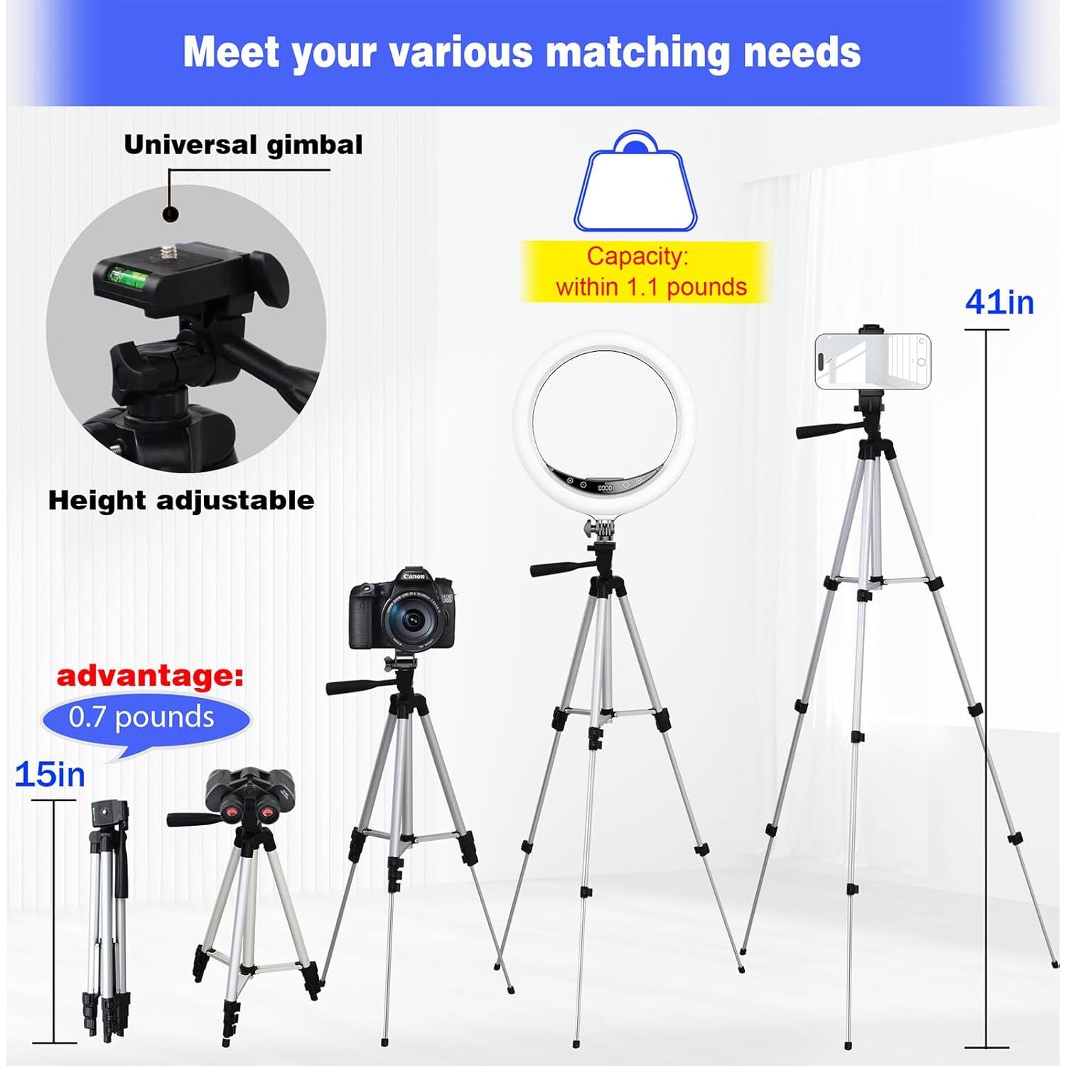 iPhone Tripod (40 inch Extension) with Phone Clip - Suitable for Cameras, telescopes, iPhone Live Streaming, projectors, 0.7 pounds, Children's mini Tripod, Equipment Weighing Approximately 2 pounds
