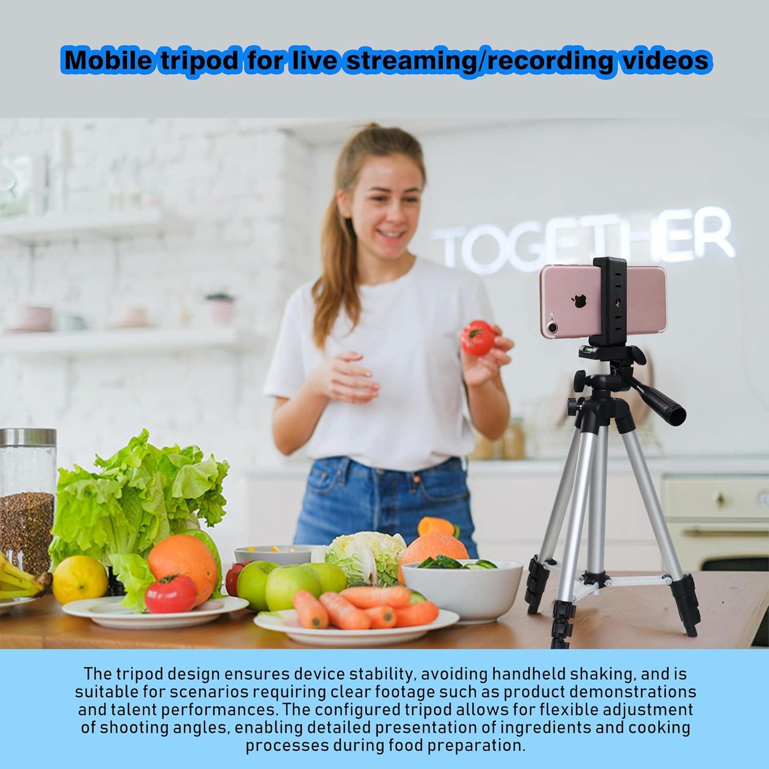 iPhone Tripod (40 inch Extension) with Phone Clip - Suitable for Cameras, telescopes, iPhone Live Streaming, projectors, 0.7 pounds, Children's mini Tripod, Equipment Weighing Approximately 2 pounds