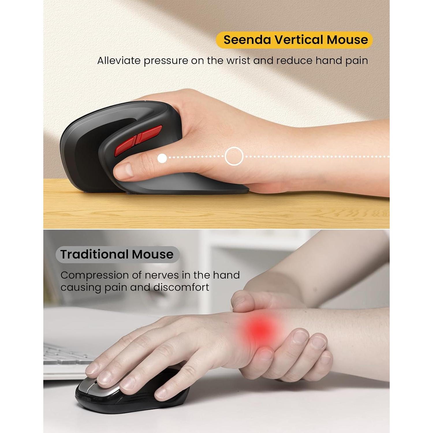 Ratón Vertical Ergonómico seenda Bluetooth + USB Negro